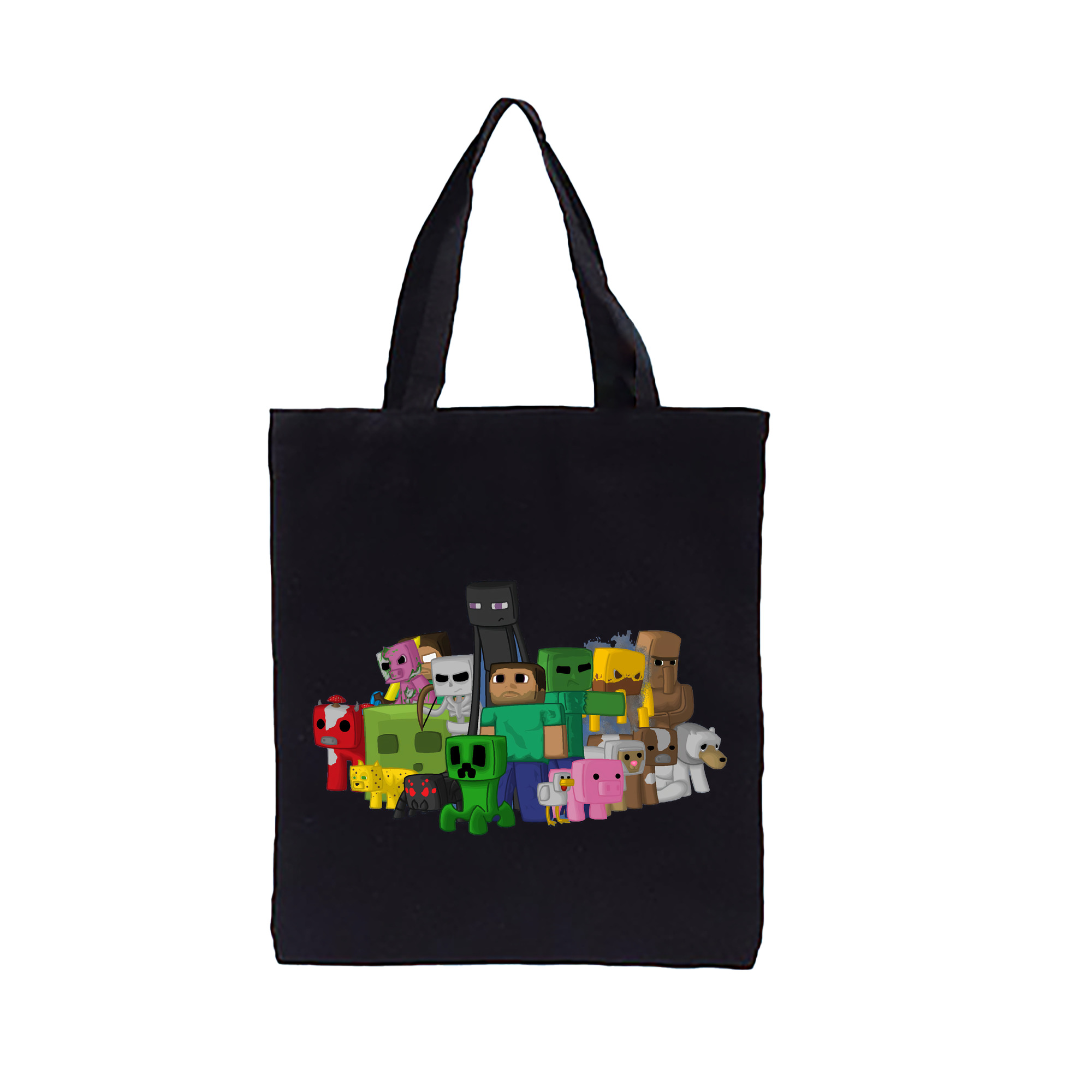 （画像用） マインクラフト ブロックの世界 Minecraft MC Block world 縦型キャンバス生地手提げバッグ　トートバッグ