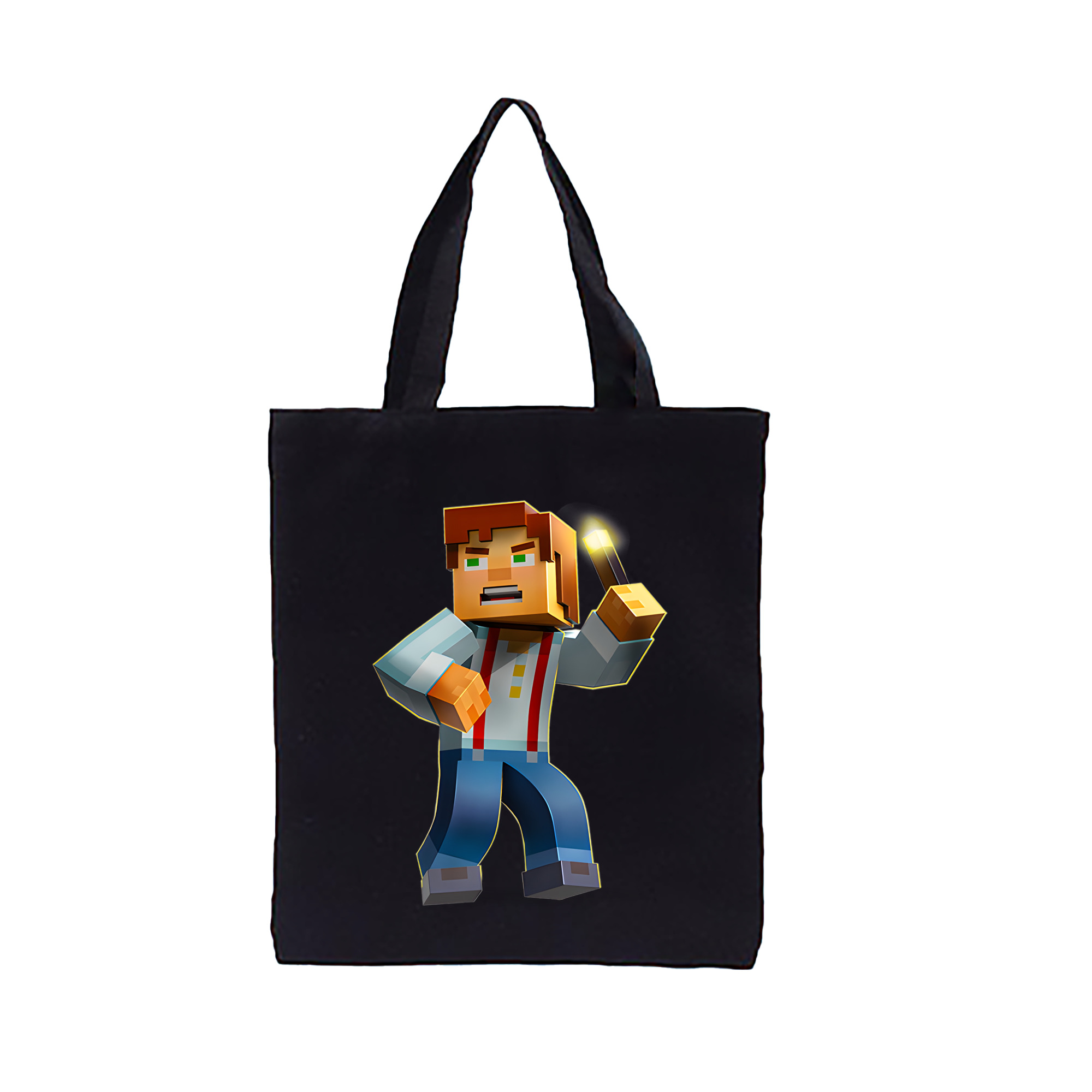 （画像用） マインクラフト ブロックの世界 Minecraft MC Block world 縦型キャンバス生地手提げバッグ　トートバッグ