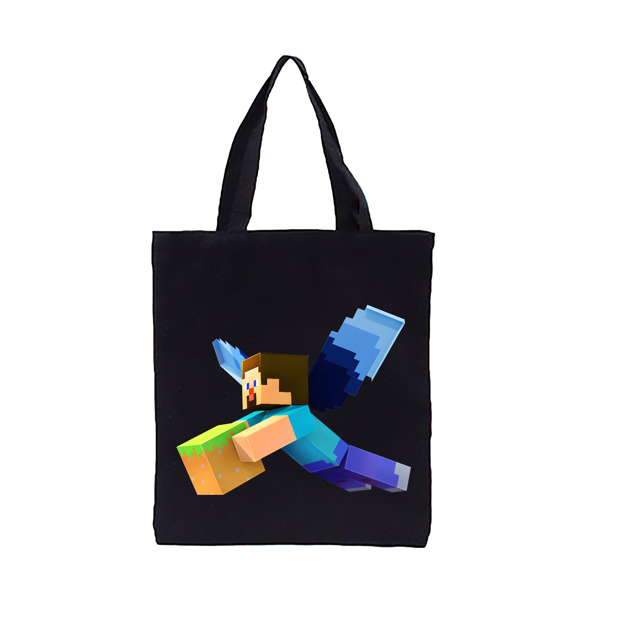 （画像用） マインクラフト ブロックの世界 Minecraft MC Block world 縦型キャンバス生地手提げバッグ　トートバッグ