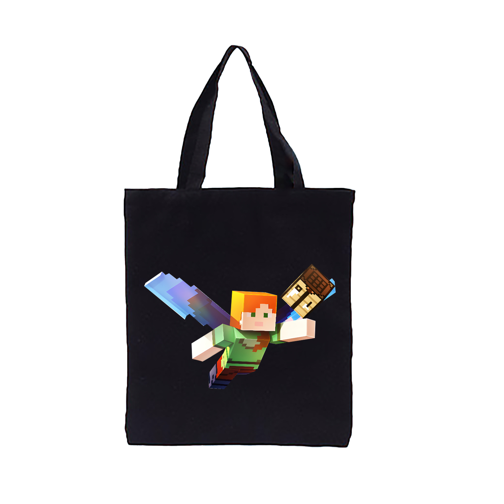 （画像用） マインクラフト ブロックの世界 Minecraft MC Block world 縦型キャンバス生地手提げバッグ　トートバッグ