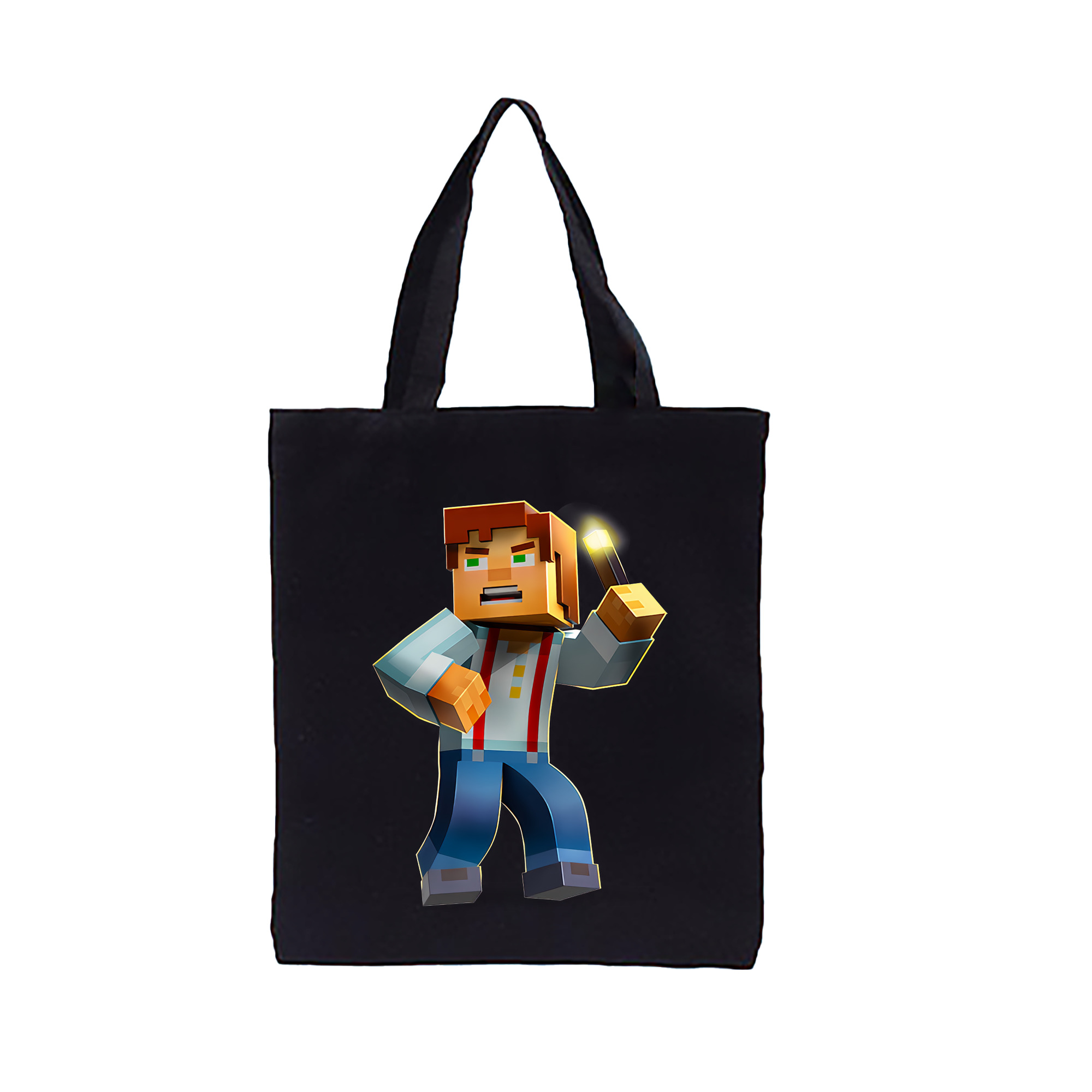 （画像用） マインクラフト ブロックの世界 Minecraft MC Block world 縦型キャンバス生地手提げバッグ　トートバッグ