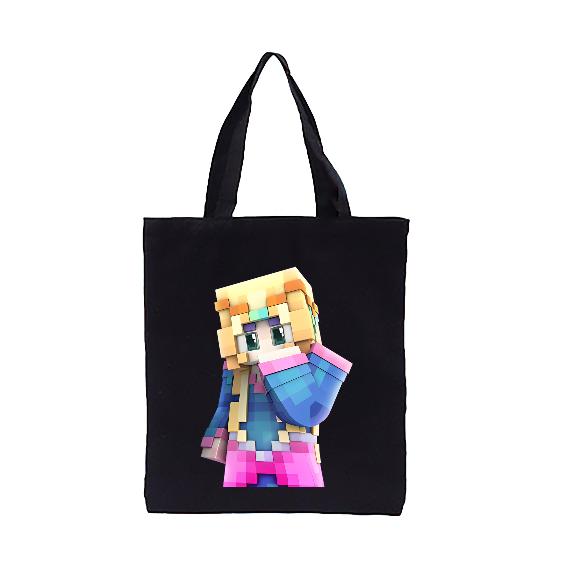 （画像用） マインクラフト ブロックの世界 Minecraft MC Block world 縦型キャンバス生地手提げバッグ　トートバッグ