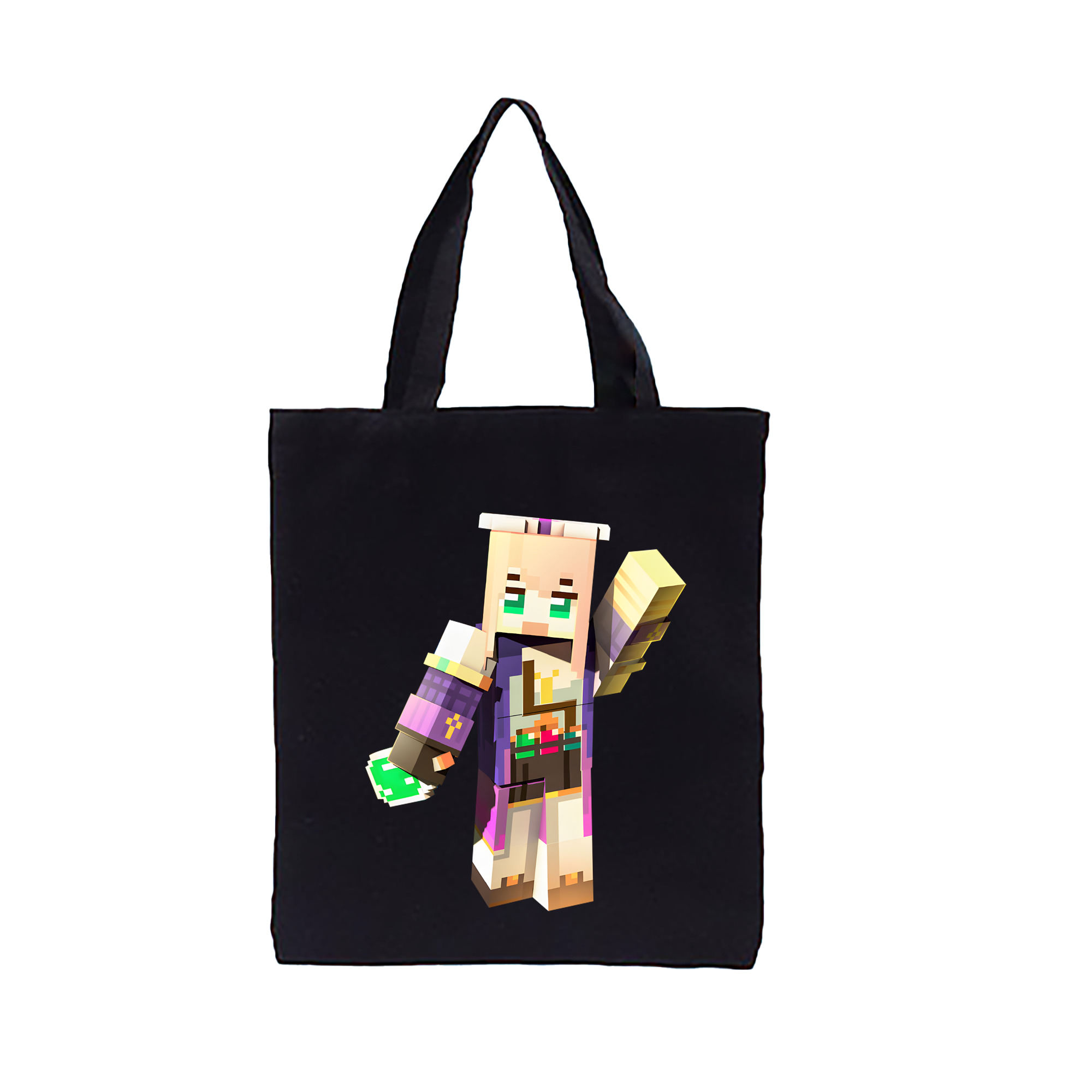 （画像用） マインクラフト ブロックの世界 Minecraft MC Block world 縦型キャンバス生地手提げバッグ　トートバッグ