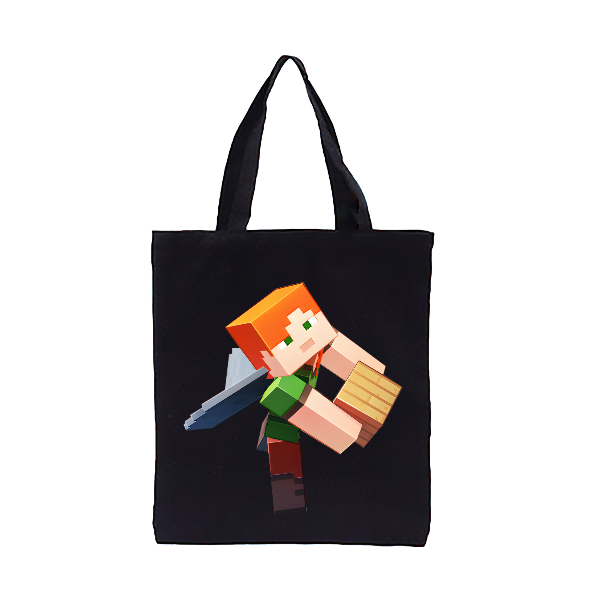 （画像用） マインクラフト ブロックの世界 Minecraft MC Block world 縦型キャンバス生地手提げバッグ　トートバッグ