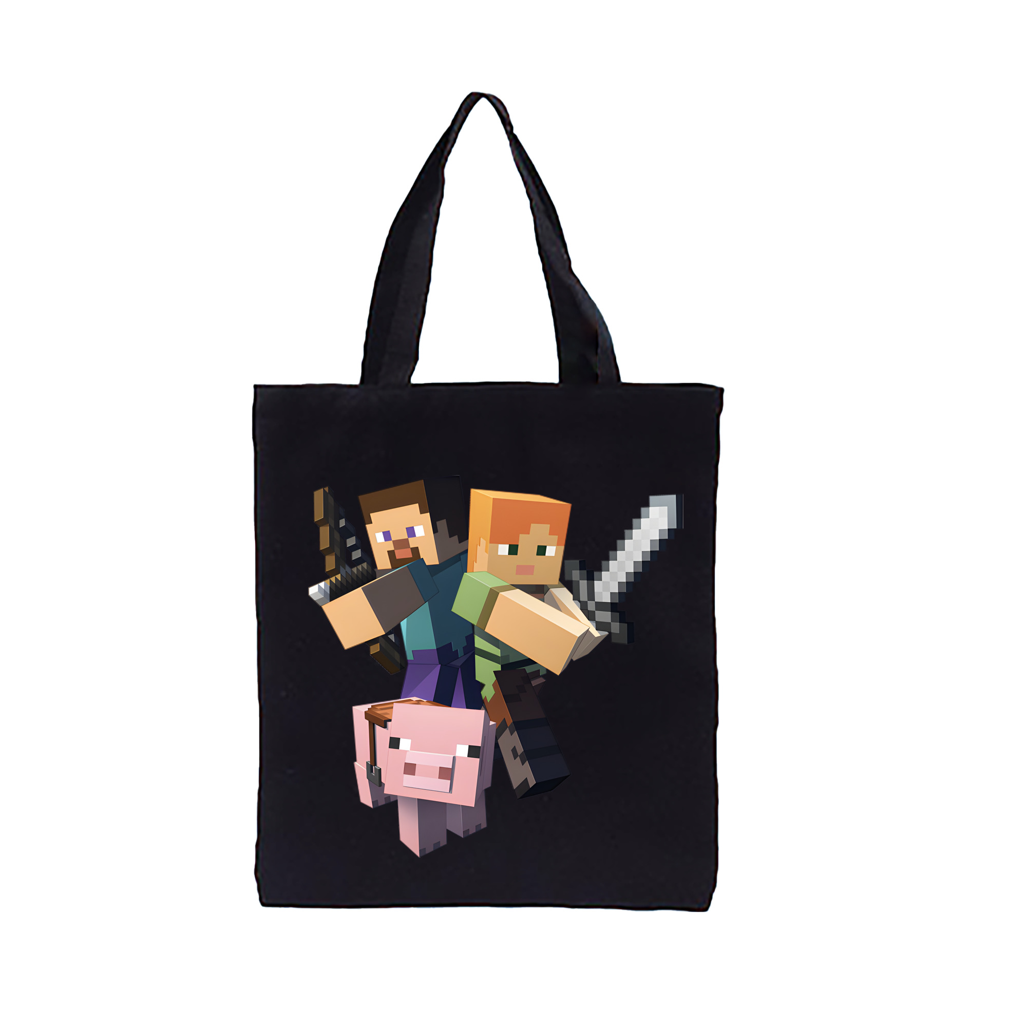（画像用） マインクラフト ブロックの世界 Minecraft MC Block world 縦型キャンバス生地手提げバッグ　トートバッグ