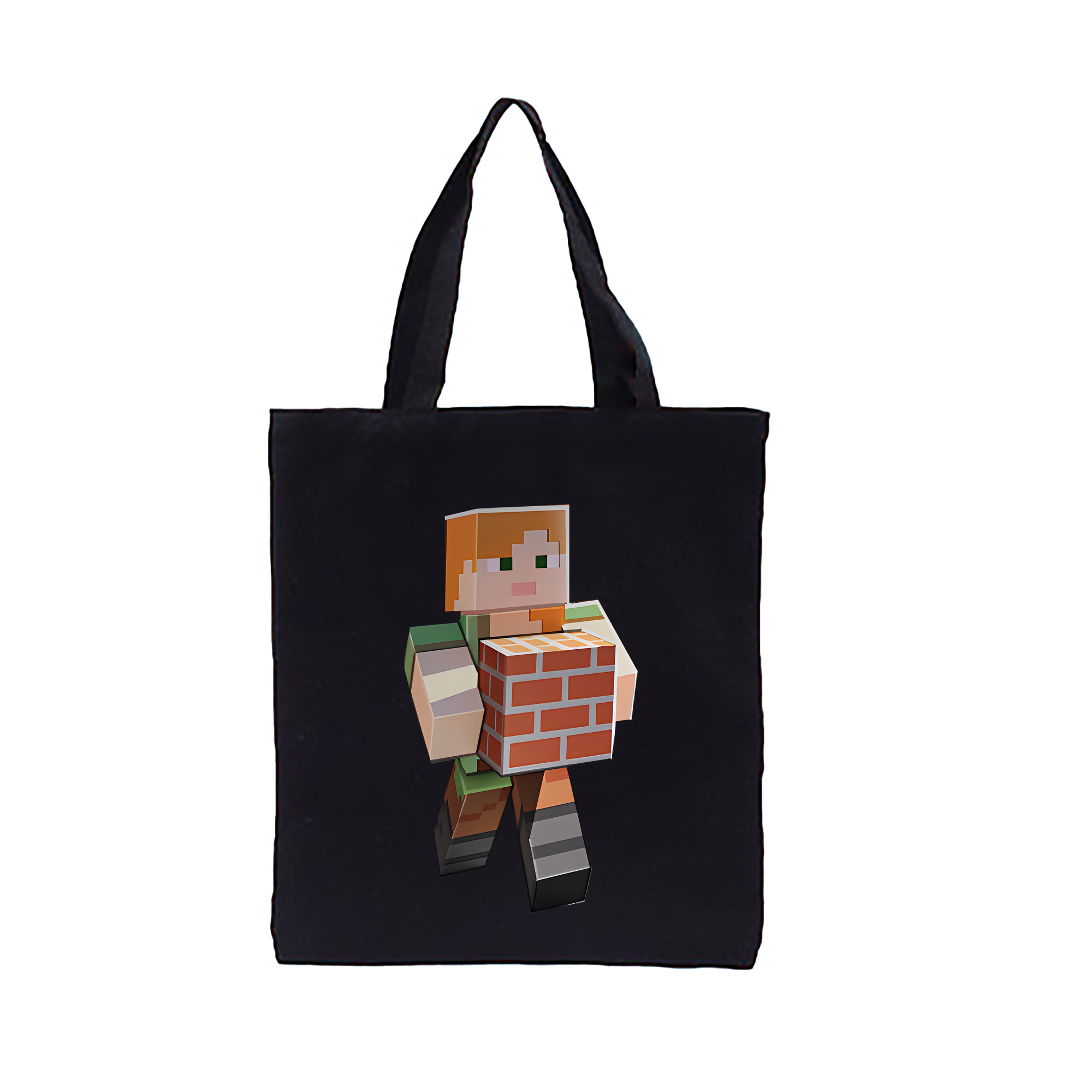 （画像用） マインクラフト ブロックの世界 Minecraft MC Block world 縦型キャンバス生地手提げバッグ　トートバッグ