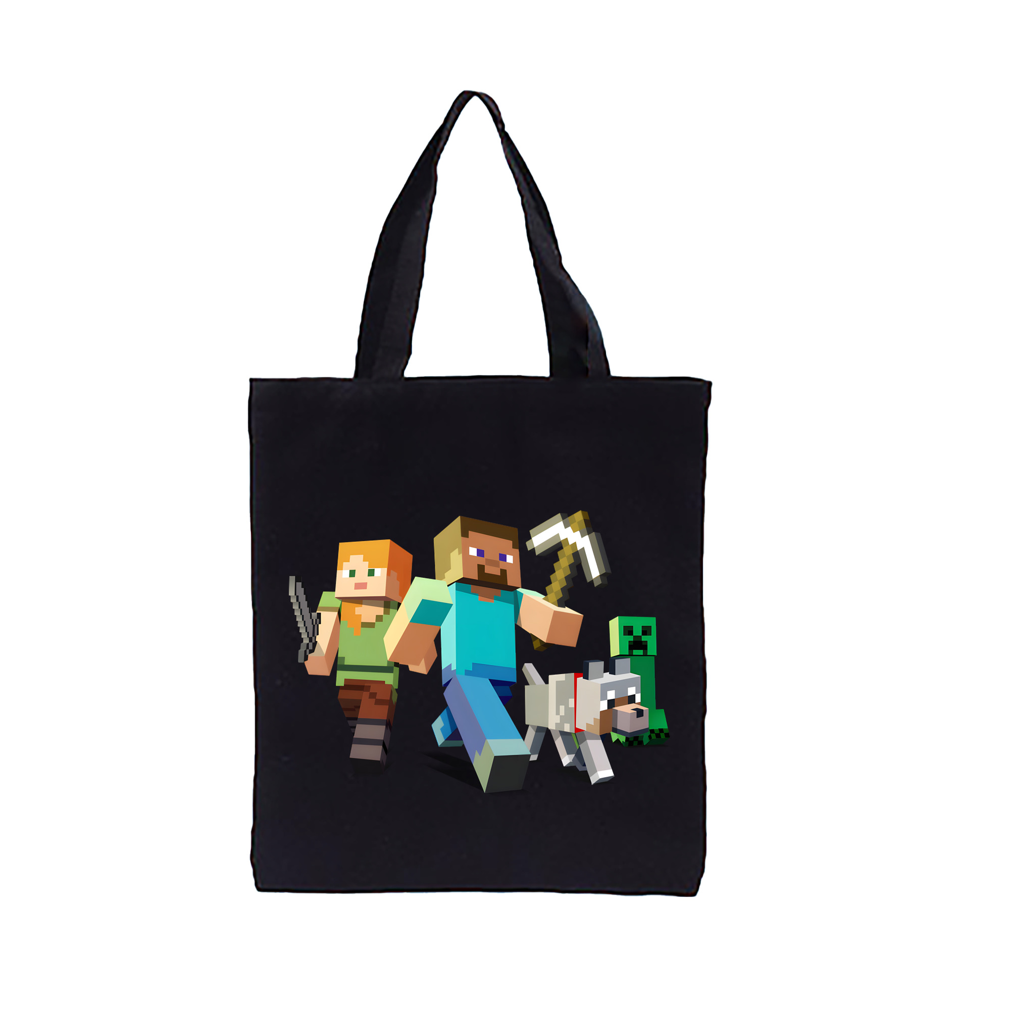（画像用） マインクラフト ブロックの世界 Minecraft MC Block world 縦型キャンバス生地手提げバッグ　トートバッグ