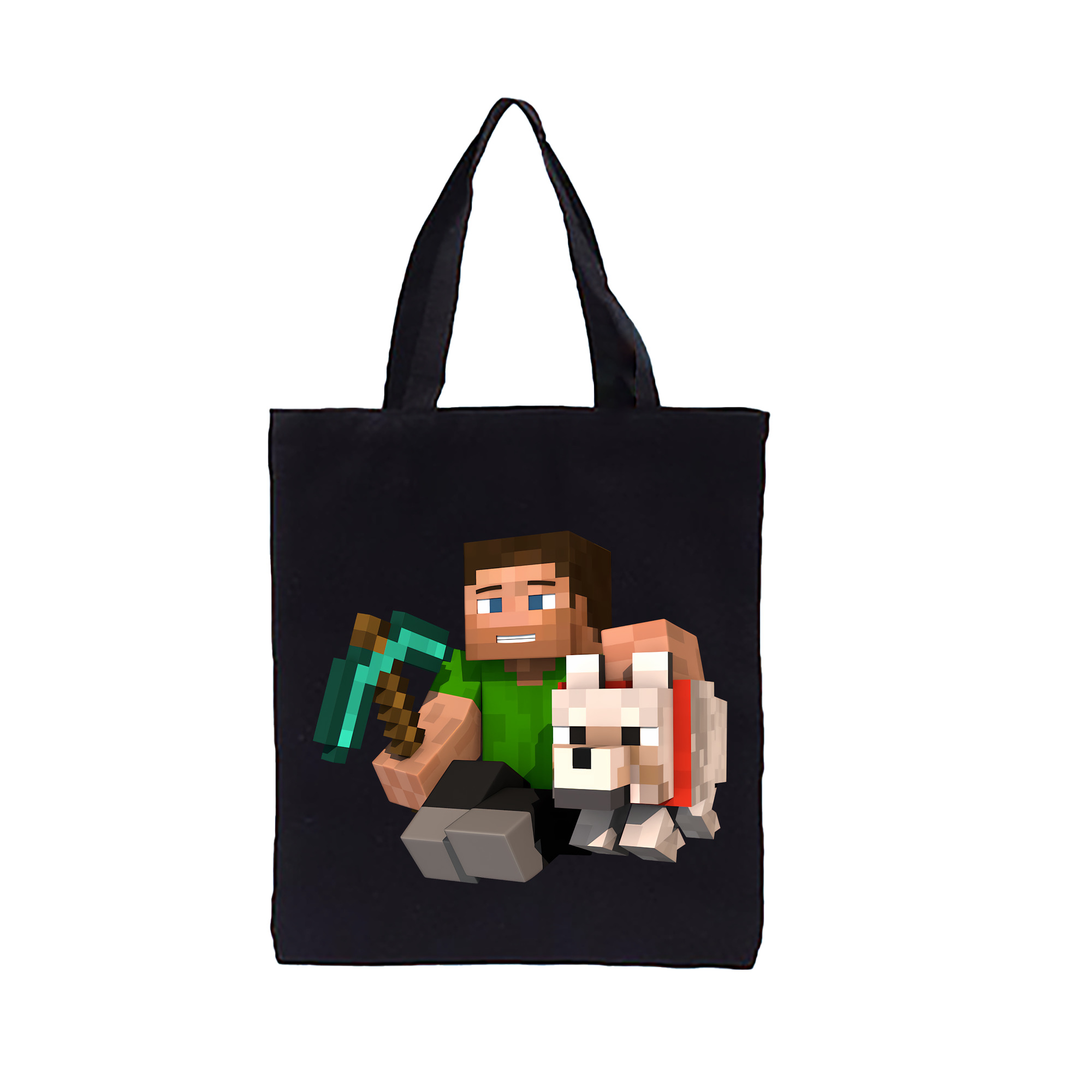 （画像用） マインクラフト ブロックの世界 Minecraft MC Block world 縦型キャンバス生地手提げバッグ　トートバッグ