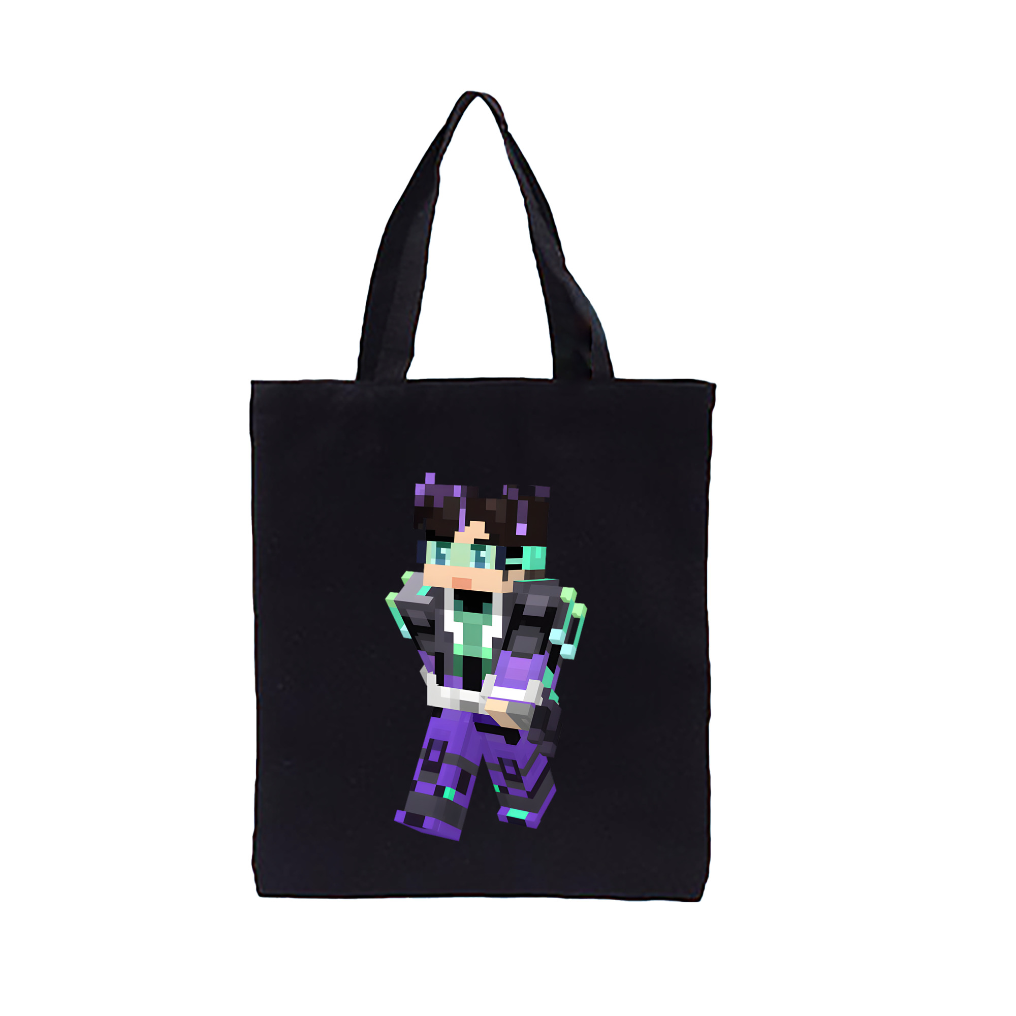 （画像用） マインクラフト ブロックの世界 Minecraft MC Block world 縦型キャンバス生地手提げバッグ　トートバッグ