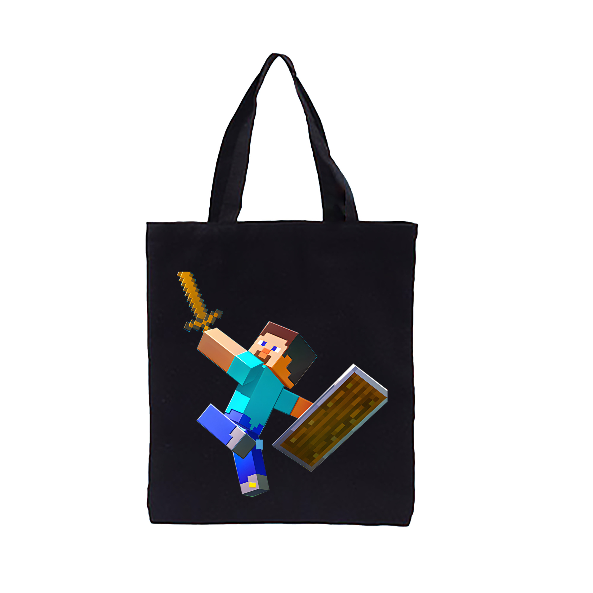 （画像用） マインクラフト ブロックの世界 Minecraft MC Block world 縦型キャンバス生地手提げバッグ　トートバッグ