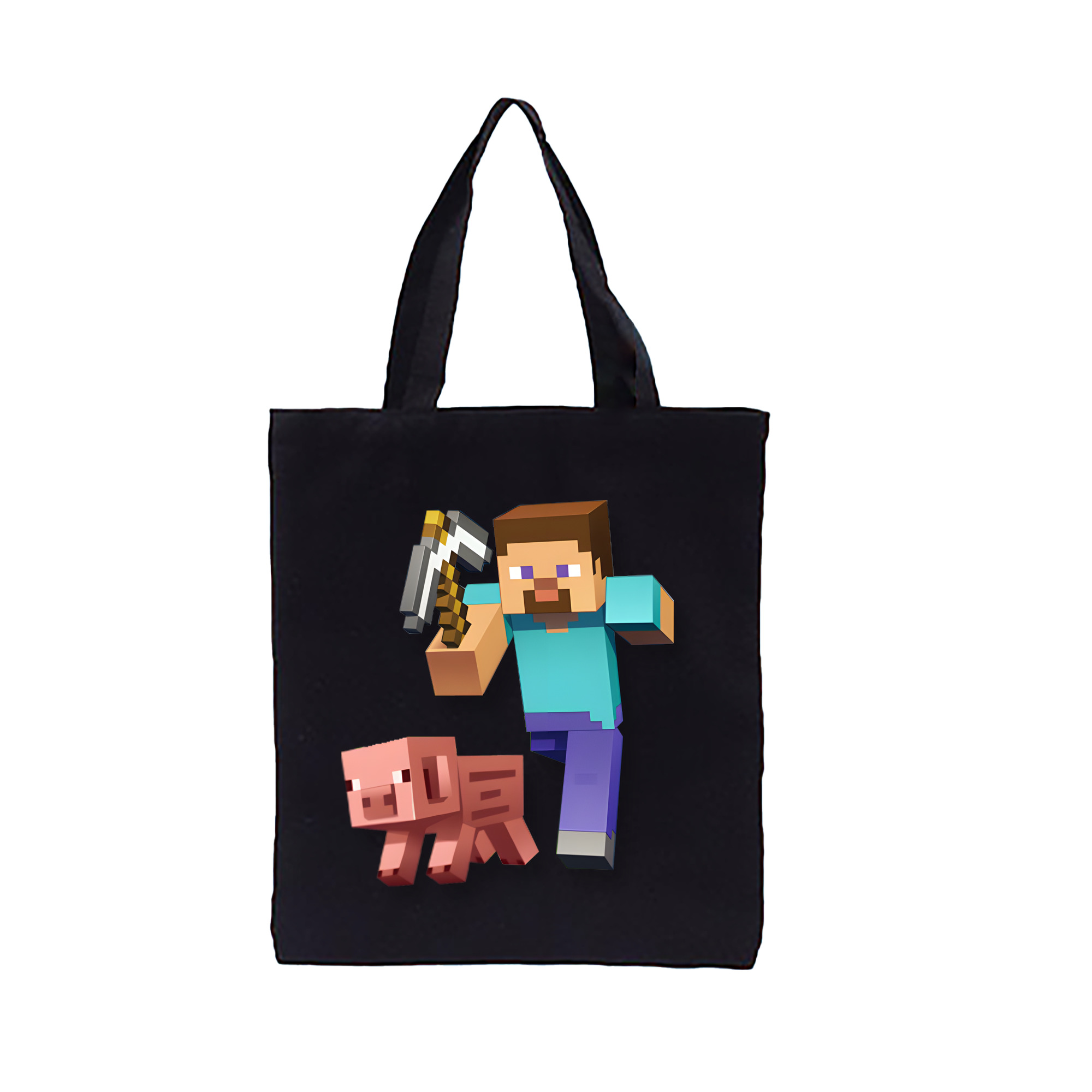 （画像用） マインクラフト ブロックの世界 Minecraft MC Block world 縦型キャンバス生地手提げバッグ　トートバッグ