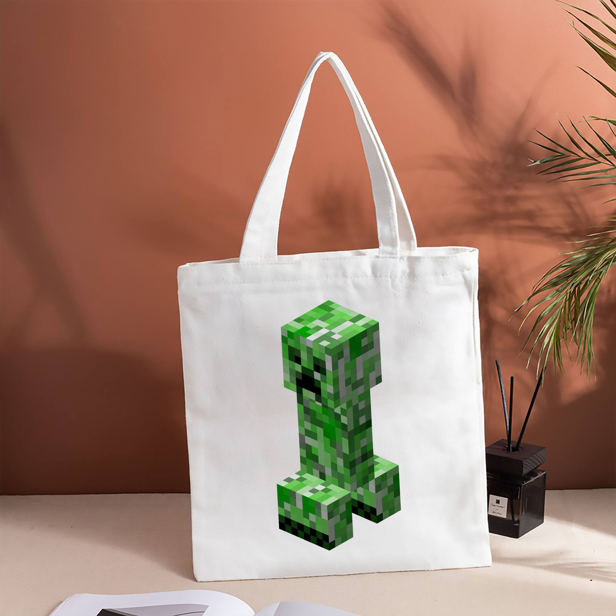 マインクラフト ブロックの世界 Minecraft MC Block world 縦型キャンバス生地手提げバッグ　トートバッグ