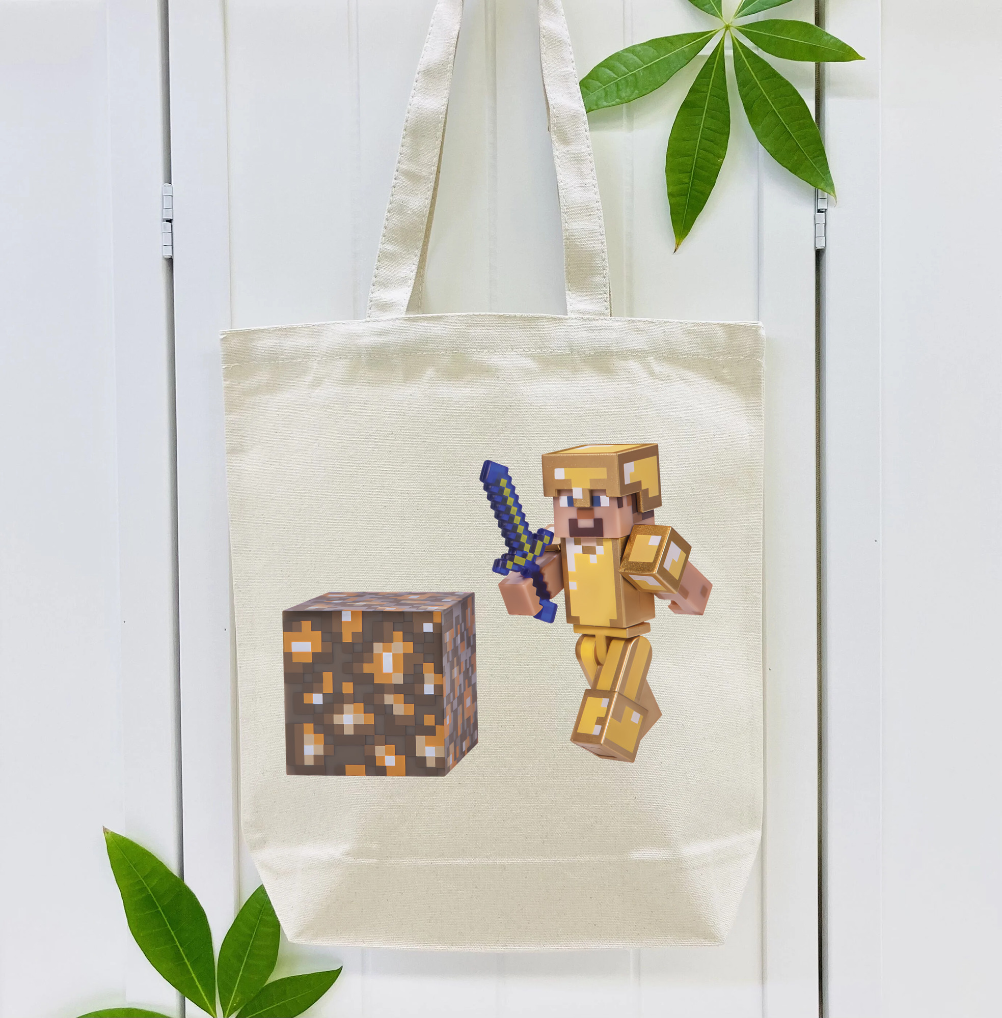 マインクラフト ブロックの世界 Minecraft MC Block world 縦型キャンバス生地手提げバッグ　トートバッグ