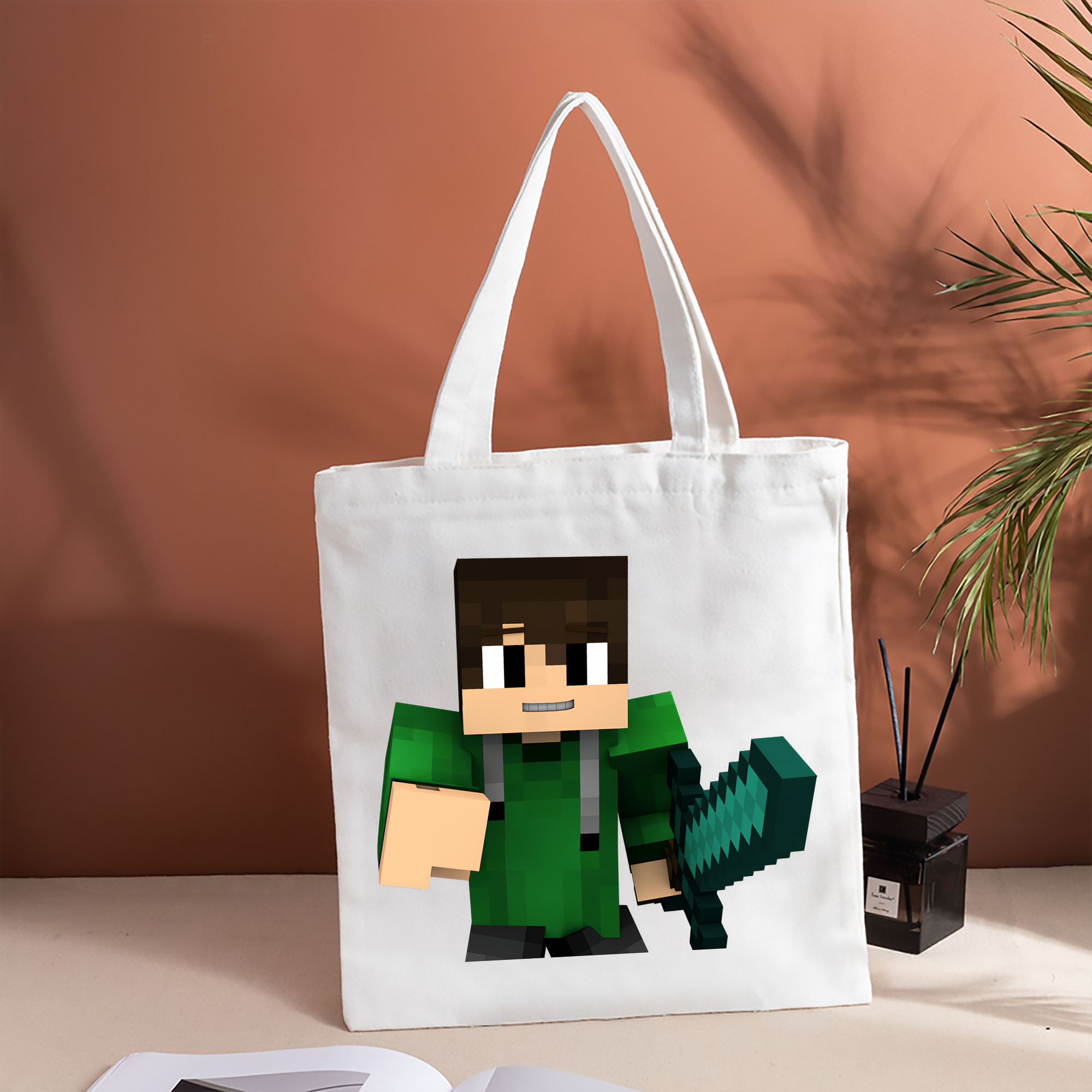 マインクラフト ブロックの世界 Minecraft MC Block world 縦型キャンバス生地手提げバッグ　トートバッグ