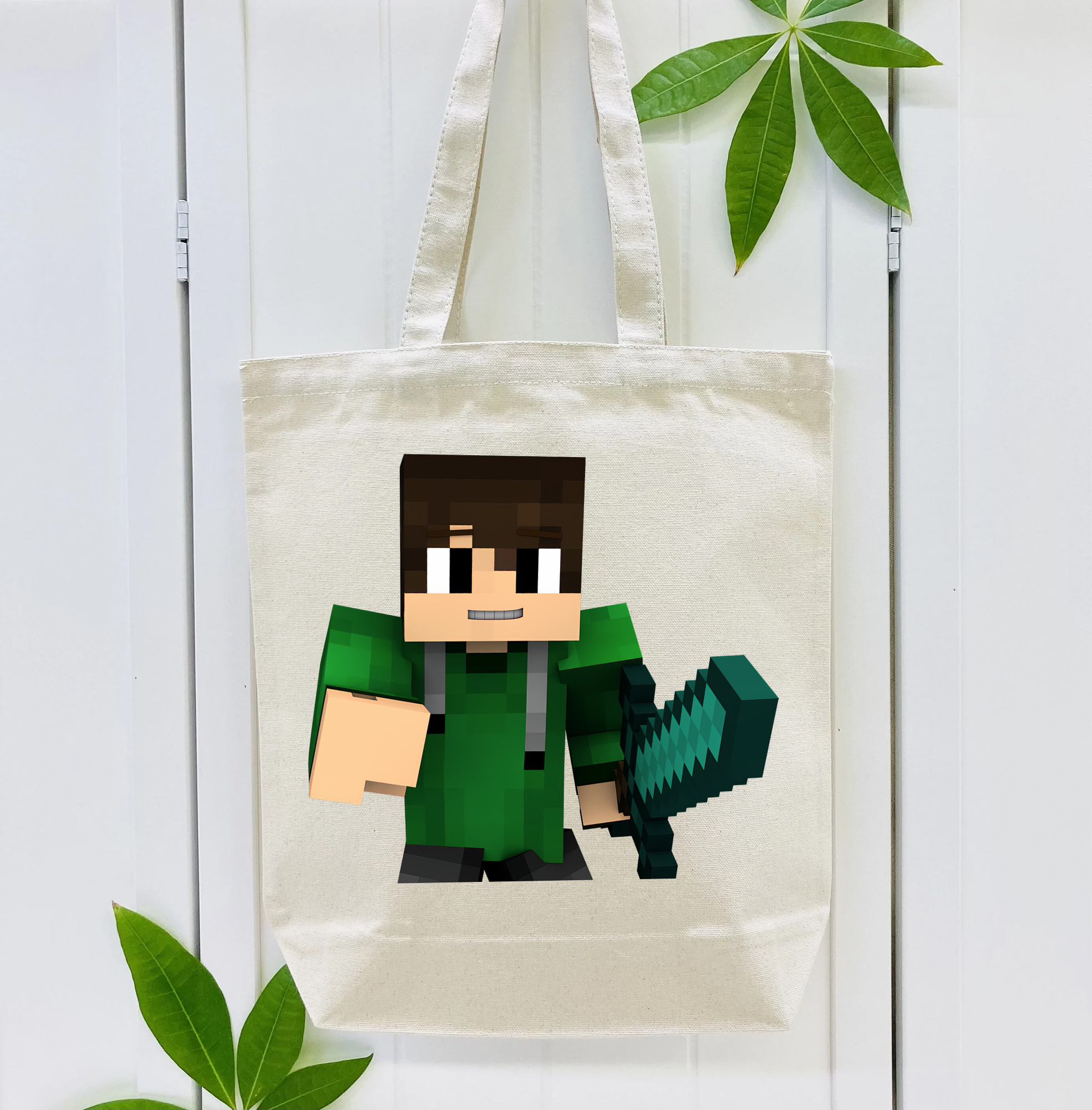 マインクラフト ブロックの世界 Minecraft MC Block world 縦型キャンバス生地手提げバッグ　トートバッグ