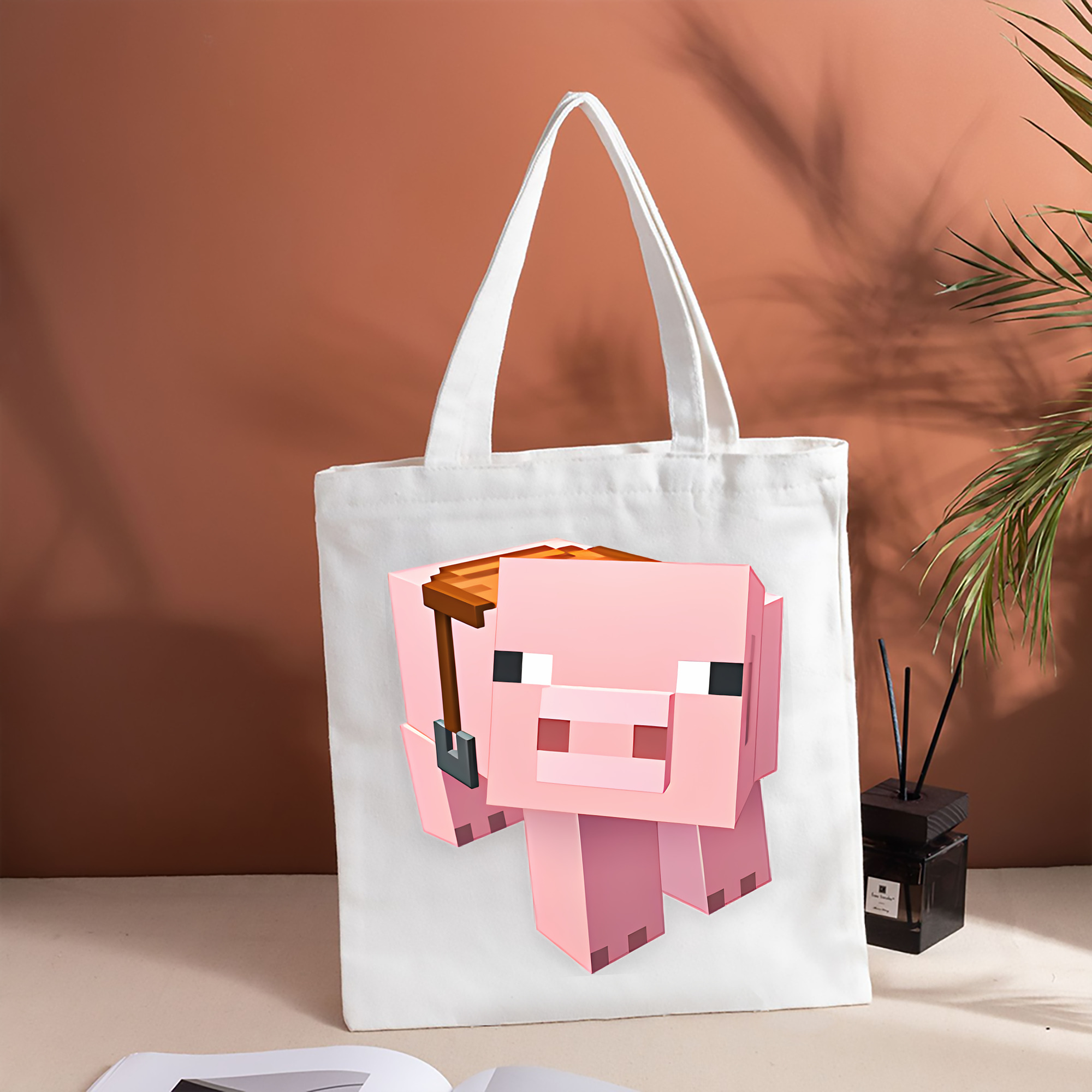 マインクラフト ブロックの世界 Minecraft MC Block world 縦型キャンバス生地手提げバッグ　トートバッグ