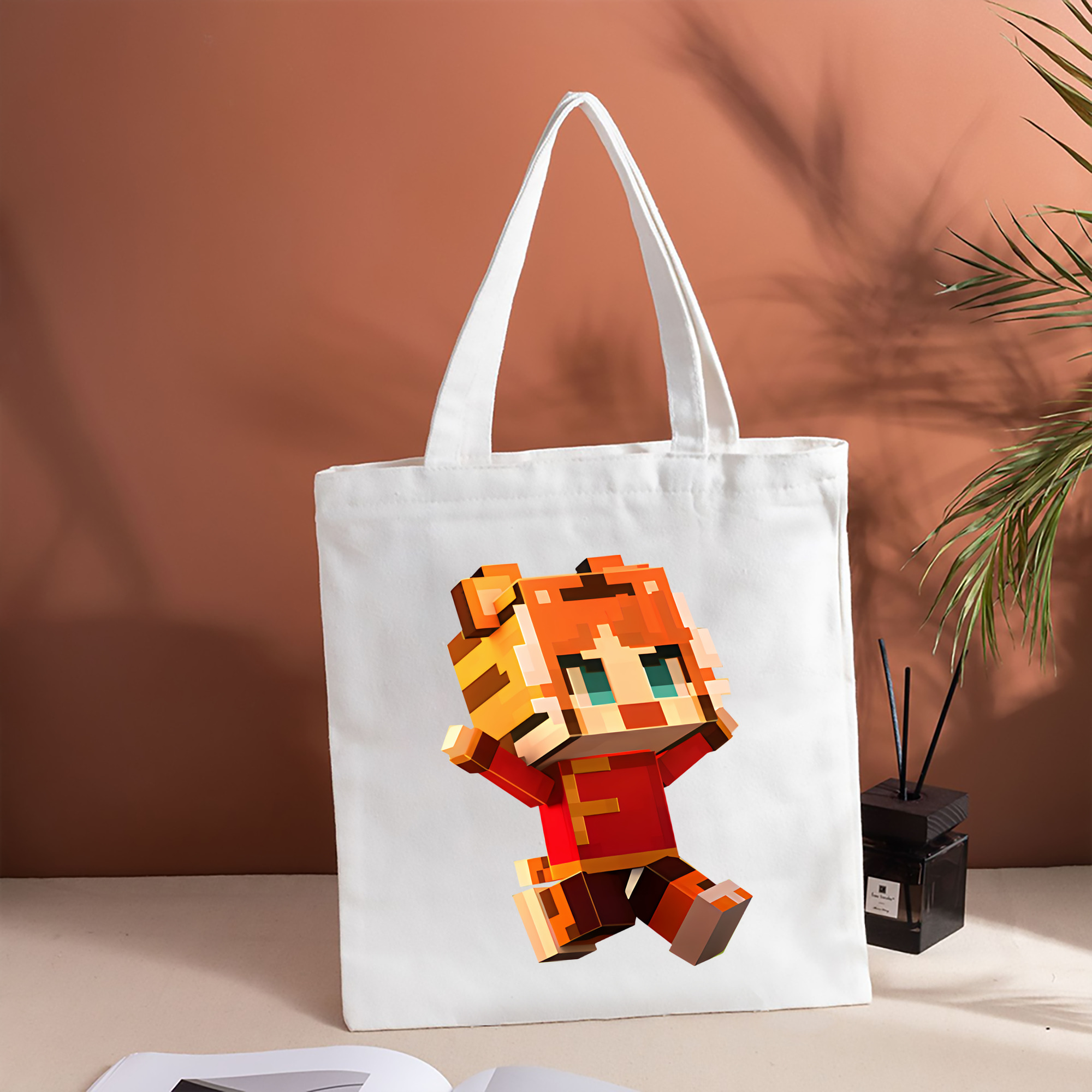 マインクラフト ブロックの世界 Minecraft MC Block world 縦型キャンバス生地手提げバッグ　トートバッグ