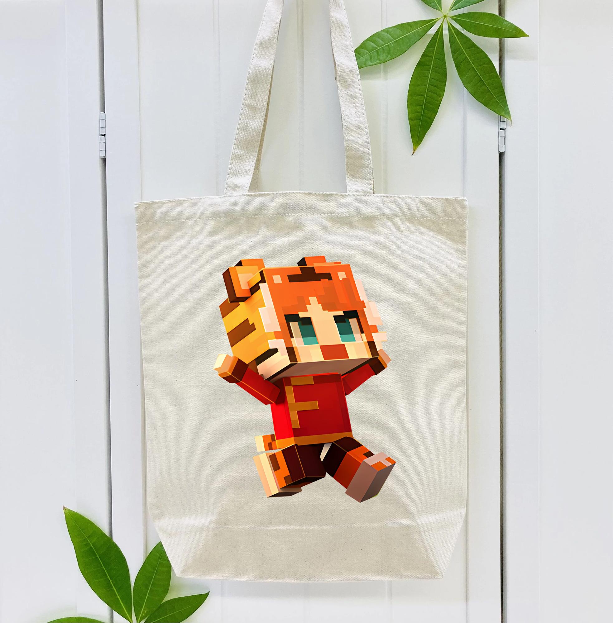 マインクラフト ブロックの世界 Minecraft MC Block world 縦型キャンバス生地手提げバッグ　トートバッグ