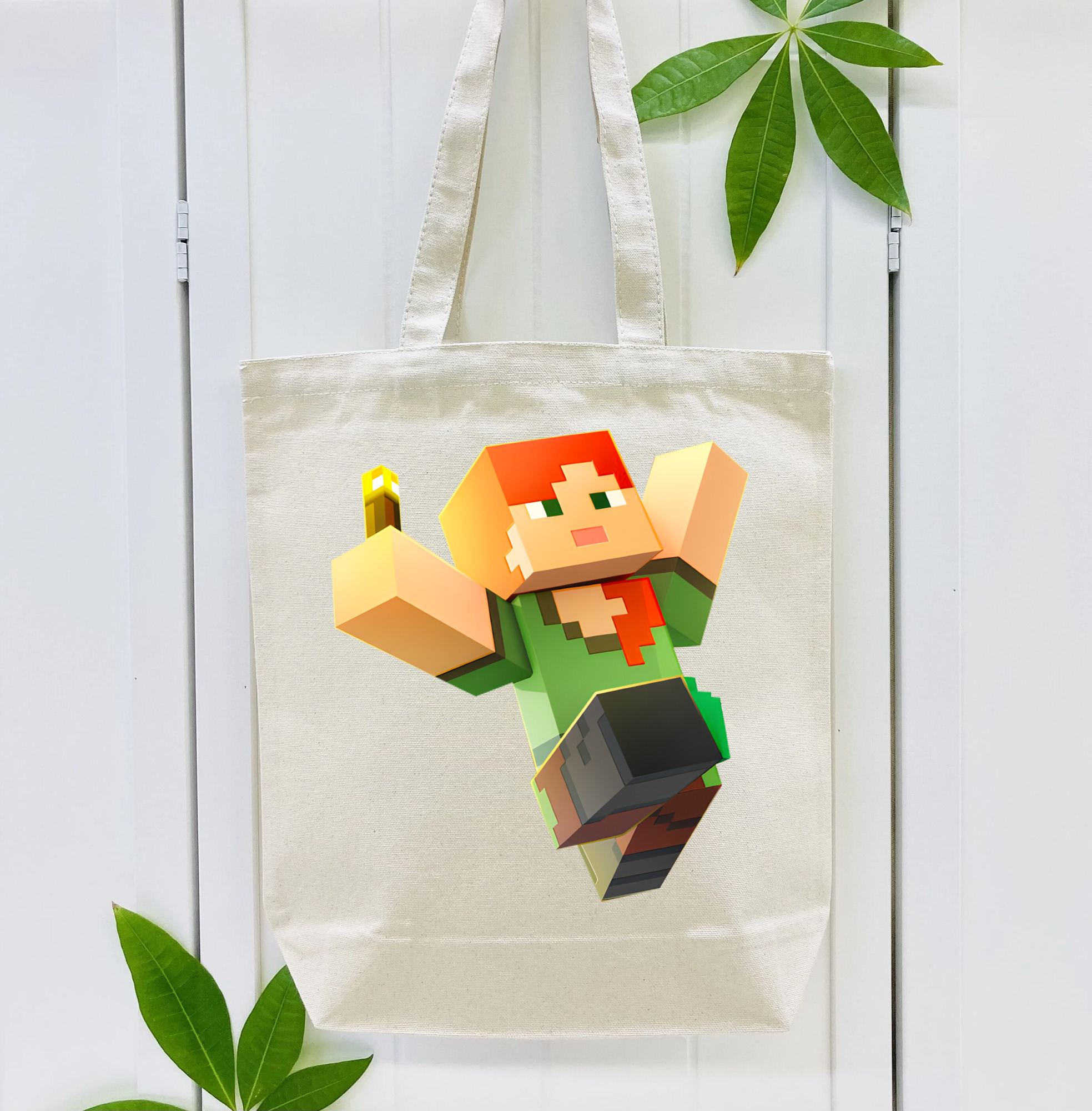 マインクラフト ブロックの世界 Minecraft MC Block world 縦型キャンバス生地手提げバッグ　トートバッグ