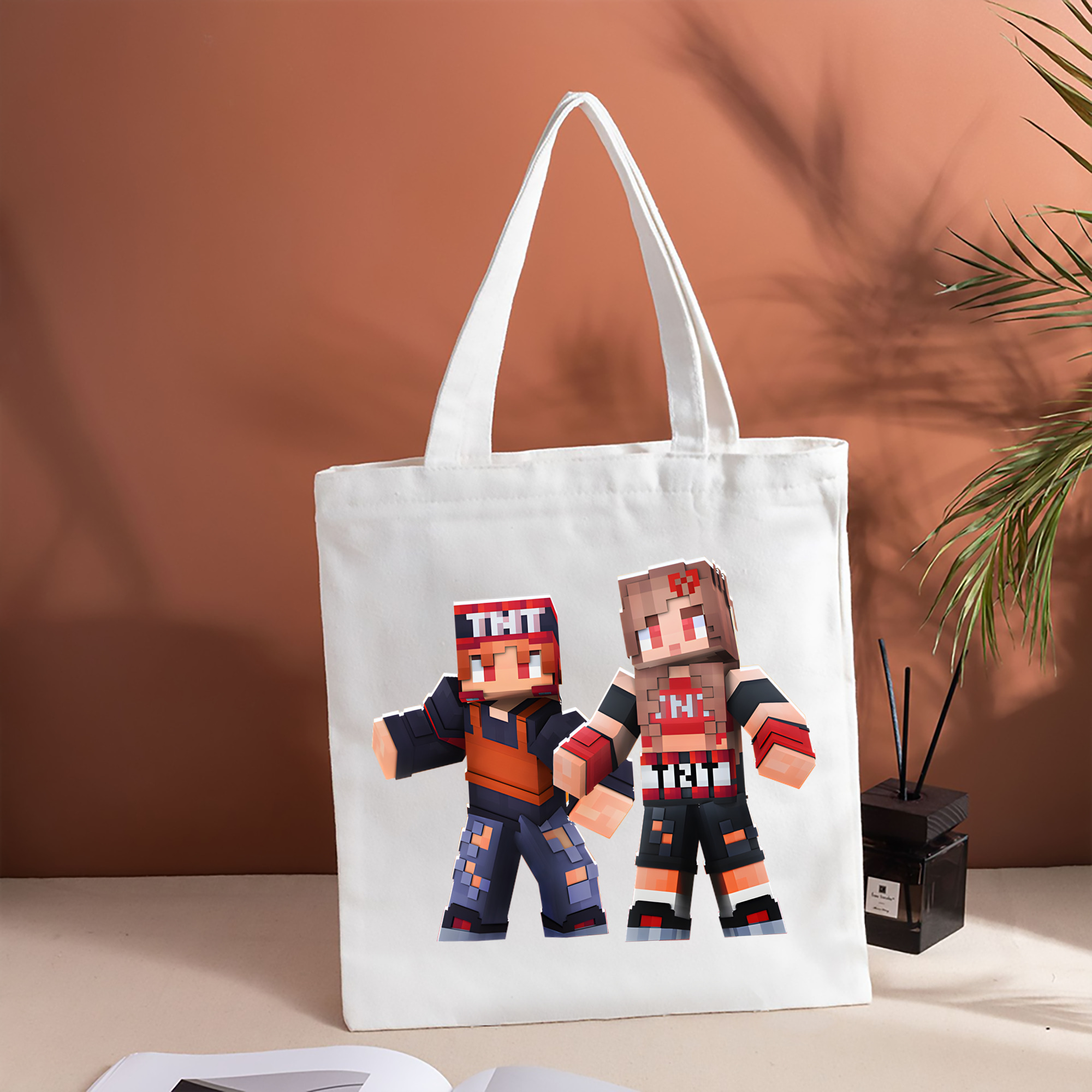 マインクラフト ブロックの世界 Minecraft MC Block world 縦型キャンバス生地手提げバッグ　トートバッグ