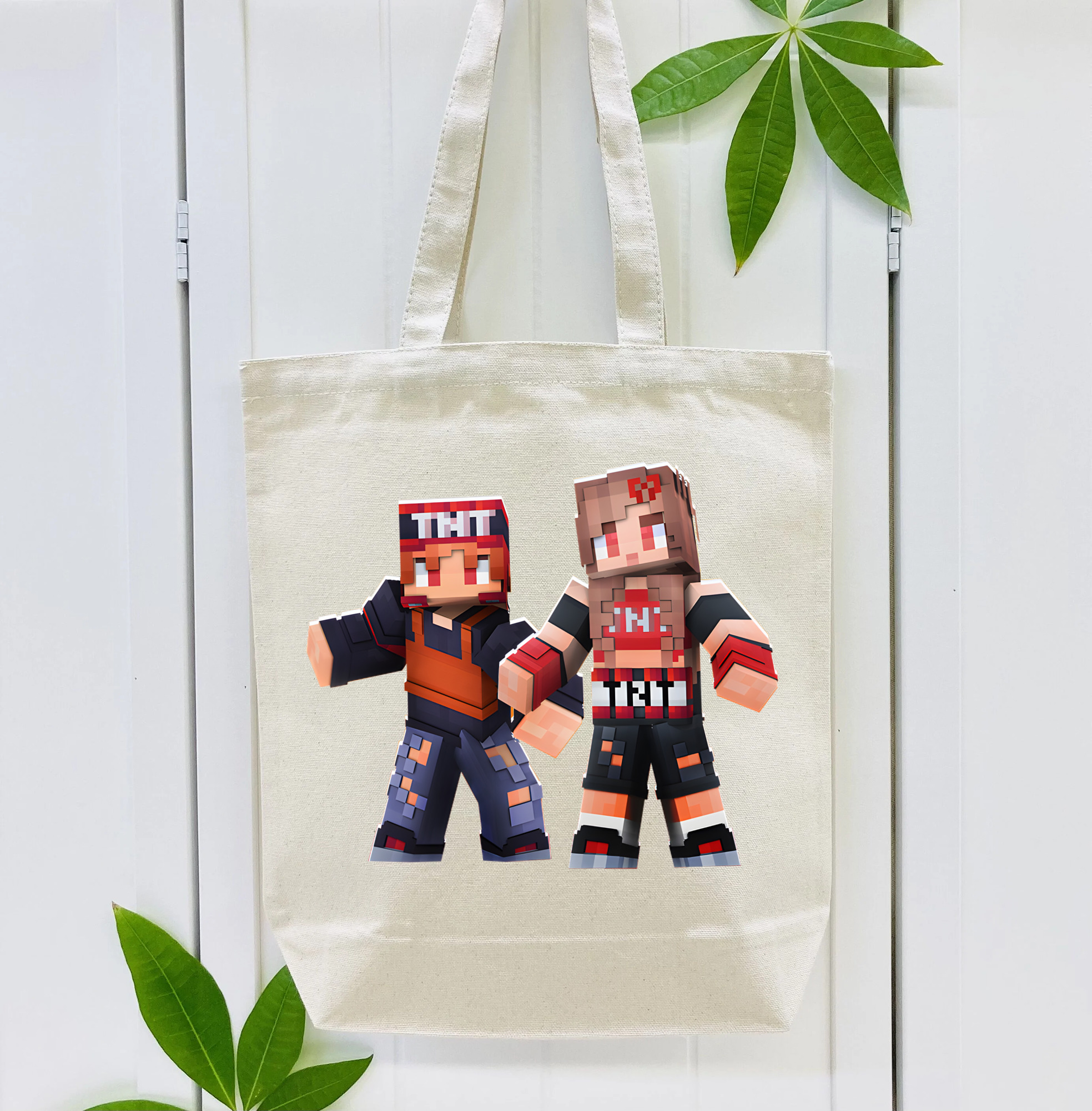 マインクラフト ブロックの世界 Minecraft MC Block world 縦型キャンバス生地手提げバッグ　トートバッグ