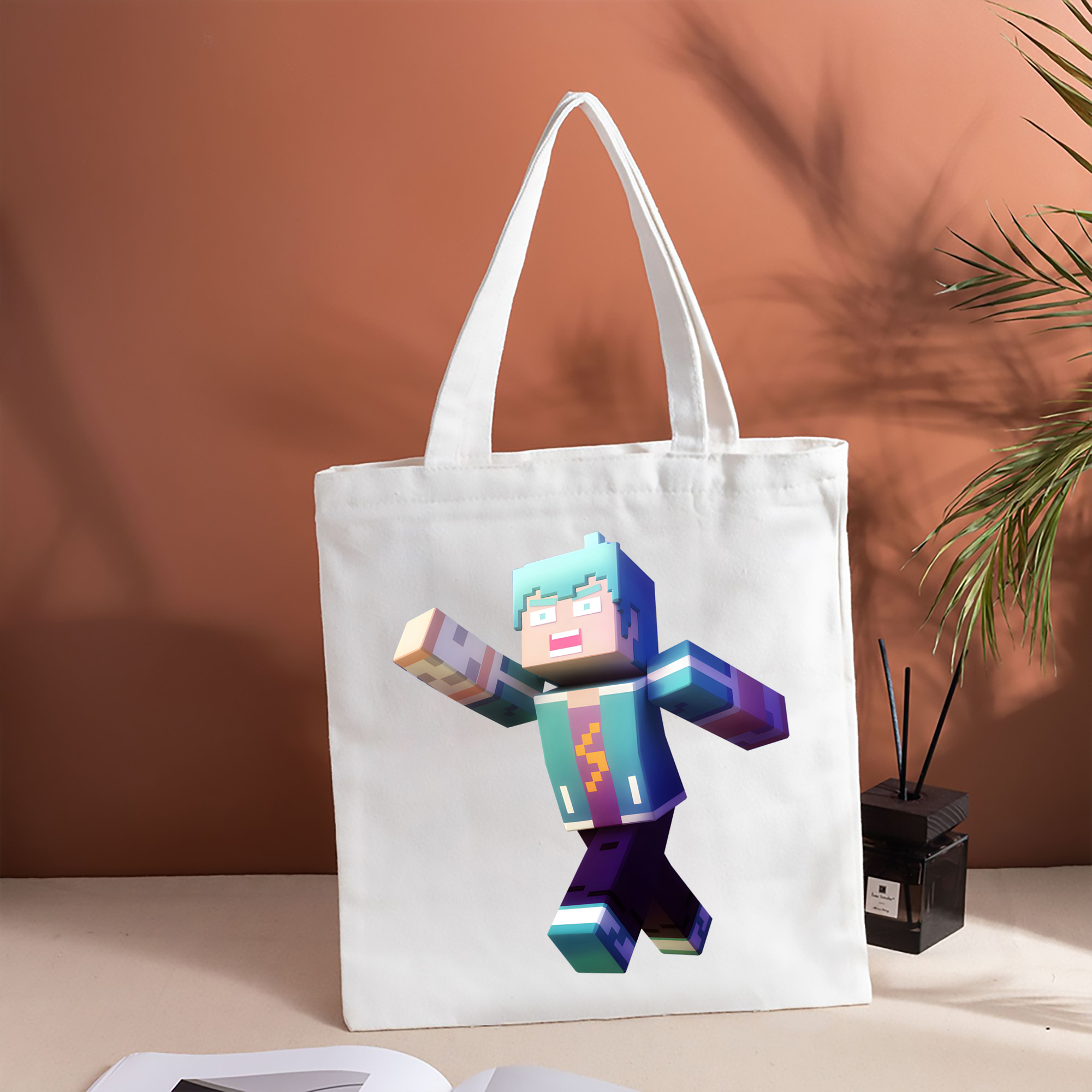 マインクラフト ブロックの世界 Minecraft MC Block world 縦型キャンバス生地手提げバッグ　トートバッグ