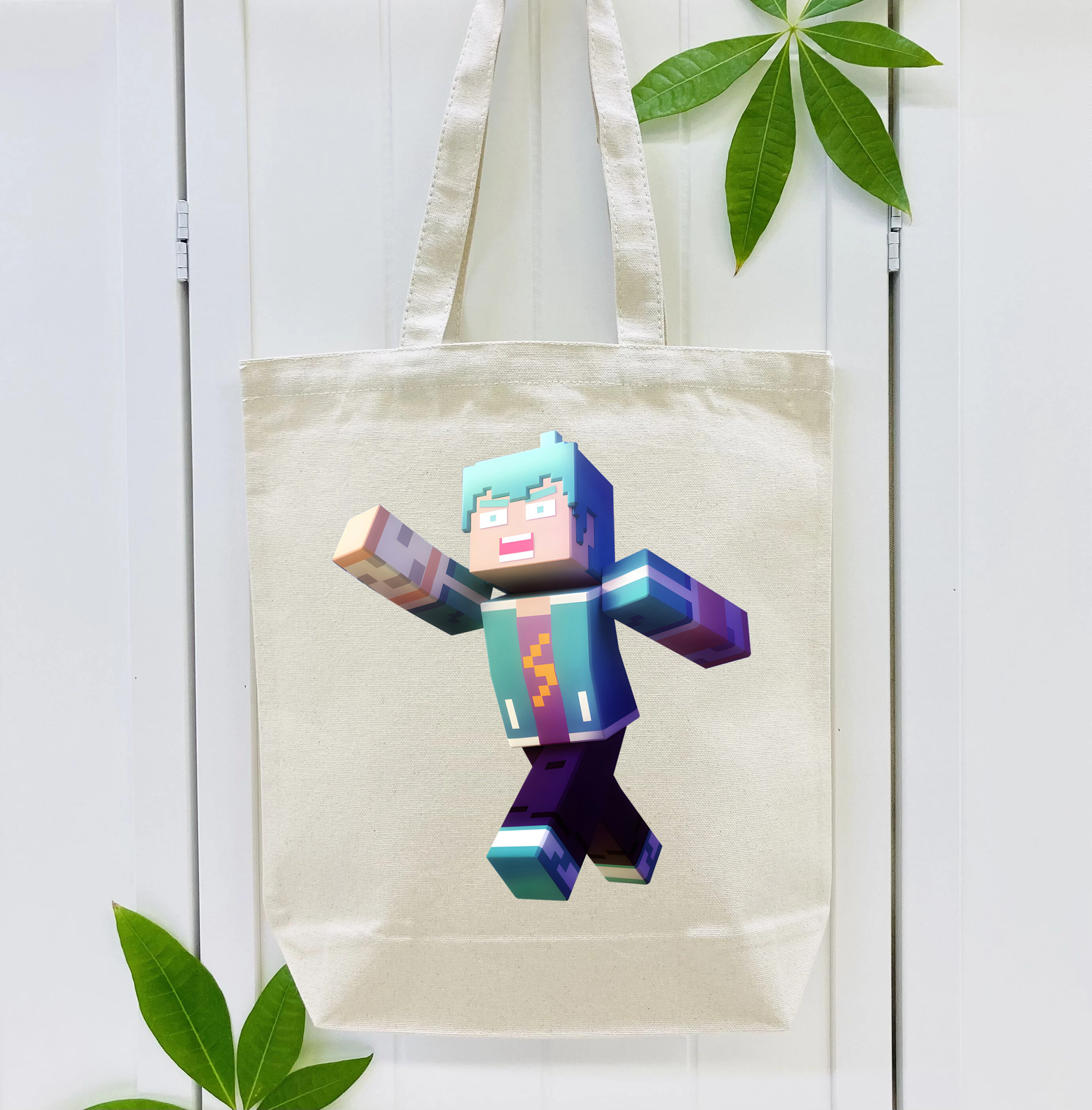 マインクラフト ブロックの世界 Minecraft MC Block world 縦型キャンバス生地手提げバッグ　トートバッグ