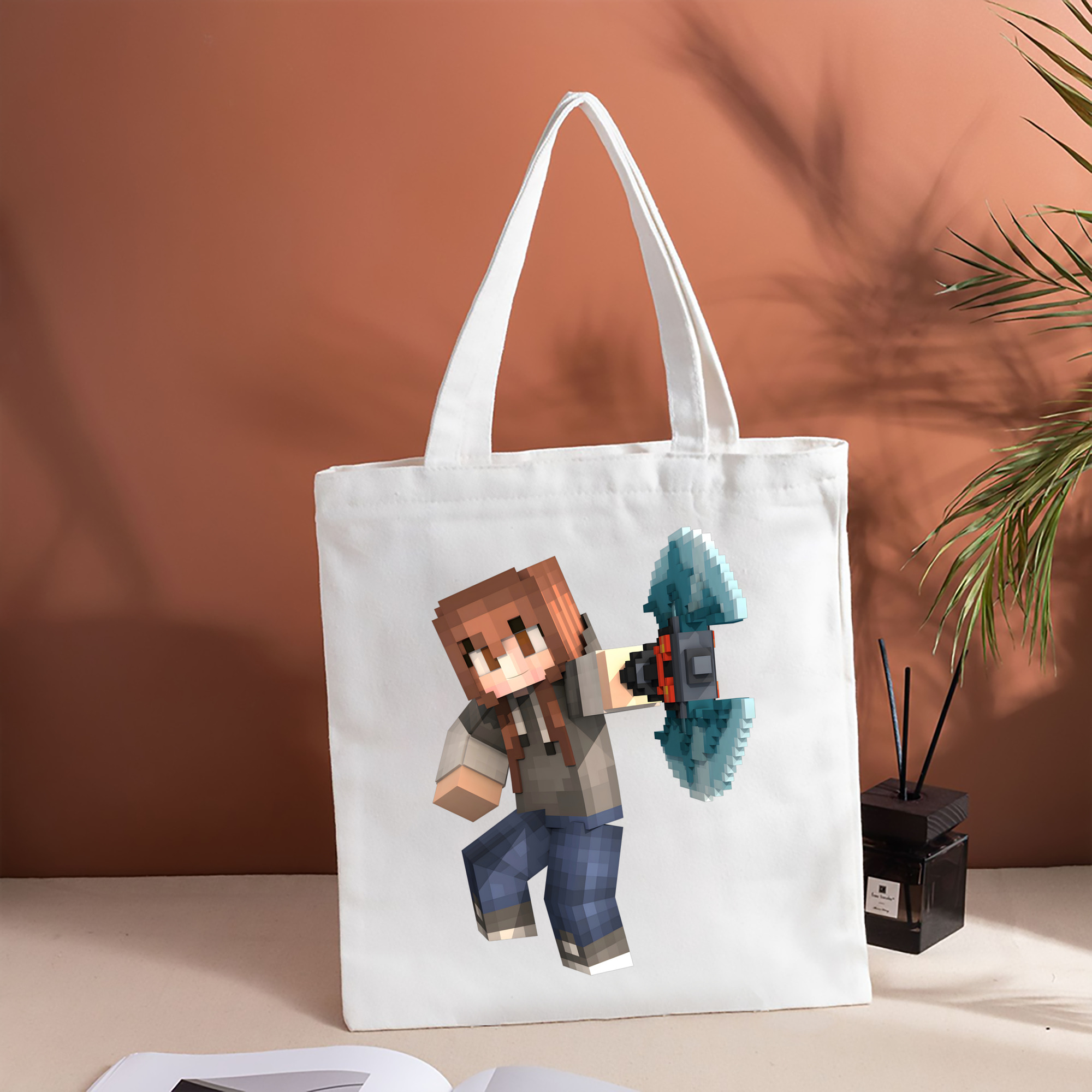 マインクラフト ブロックの世界 Minecraft MC Block world 縦型キャンバス生地手提げバッグ　トートバッグ
