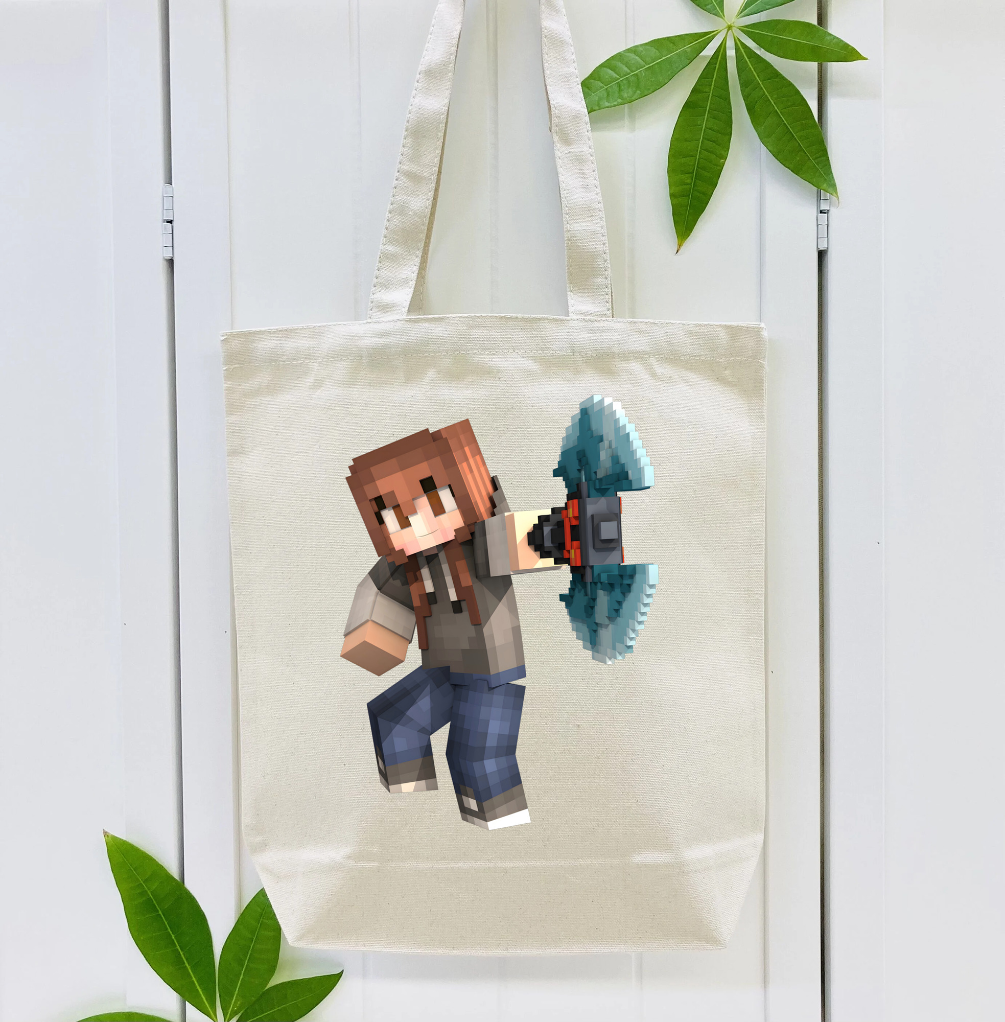 マインクラフト ブロックの世界 Minecraft MC Block world 縦型キャンバス生地手提げバッグ　トートバッグ