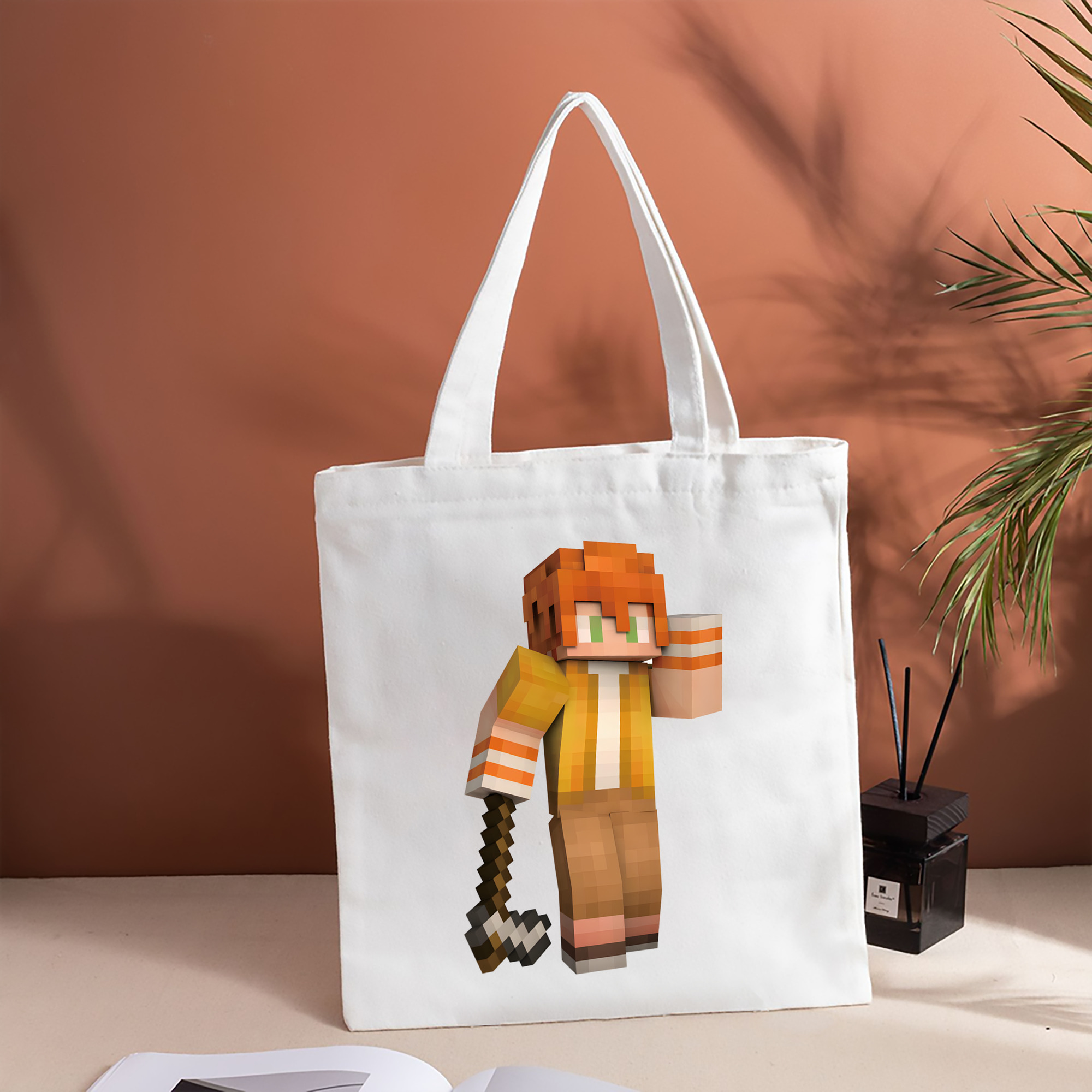 マインクラフト ブロックの世界 Minecraft MC Block world 縦型キャンバス生地手提げバッグ　トートバッグ