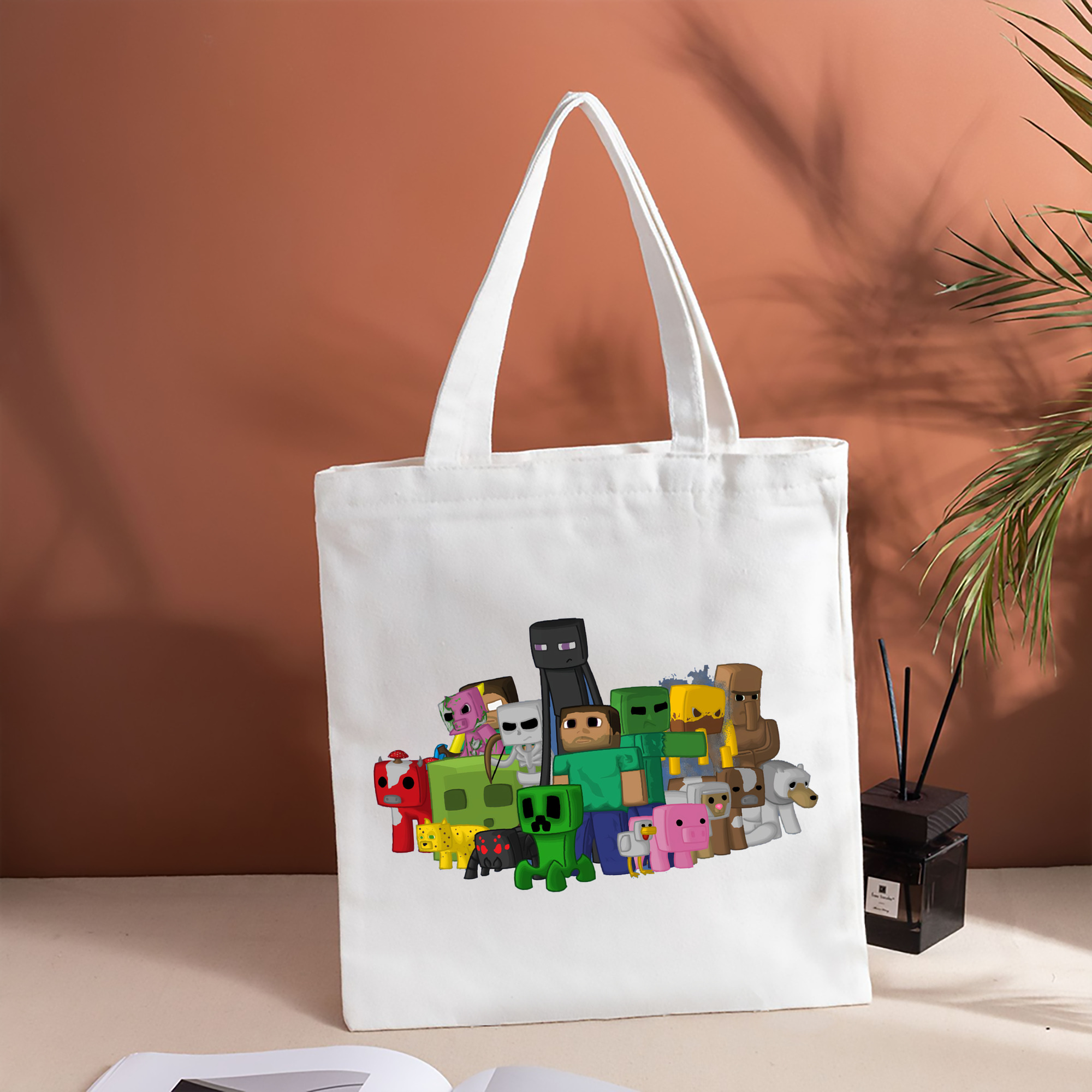 マインクラフト ブロックの世界 Minecraft MC Block world 縦型キャンバス生地手提げバッグ　トートバッグ