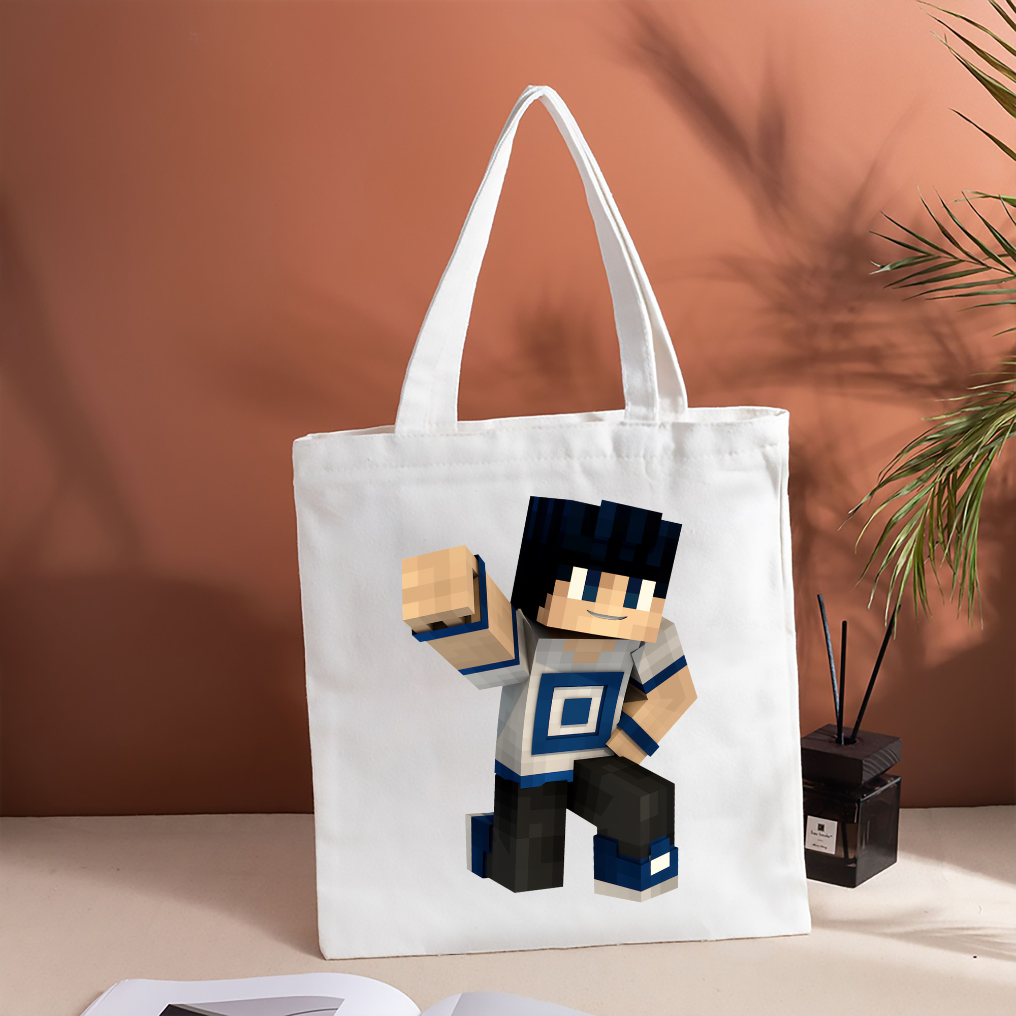 マインクラフト ブロックの世界 Minecraft MC Block world 縦型キャンバス生地手提げバッグ　トートバッグ