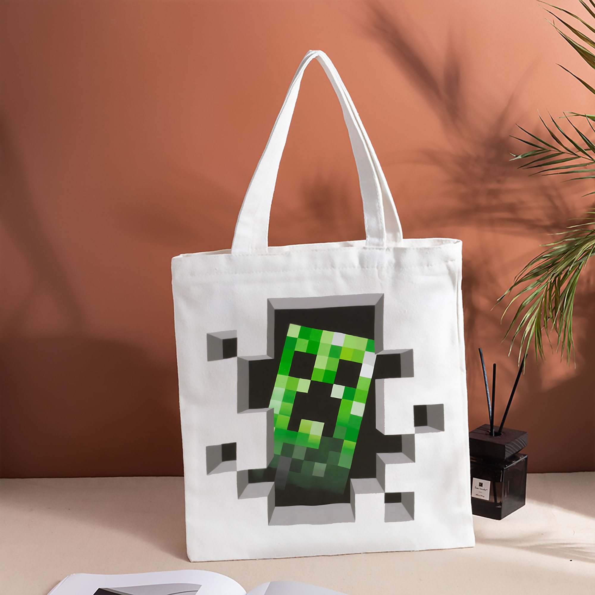 マインクラフト ブロックの世界 Minecraft MC Block world 縦型キャンバス生地手提げバッグ　トートバッグ