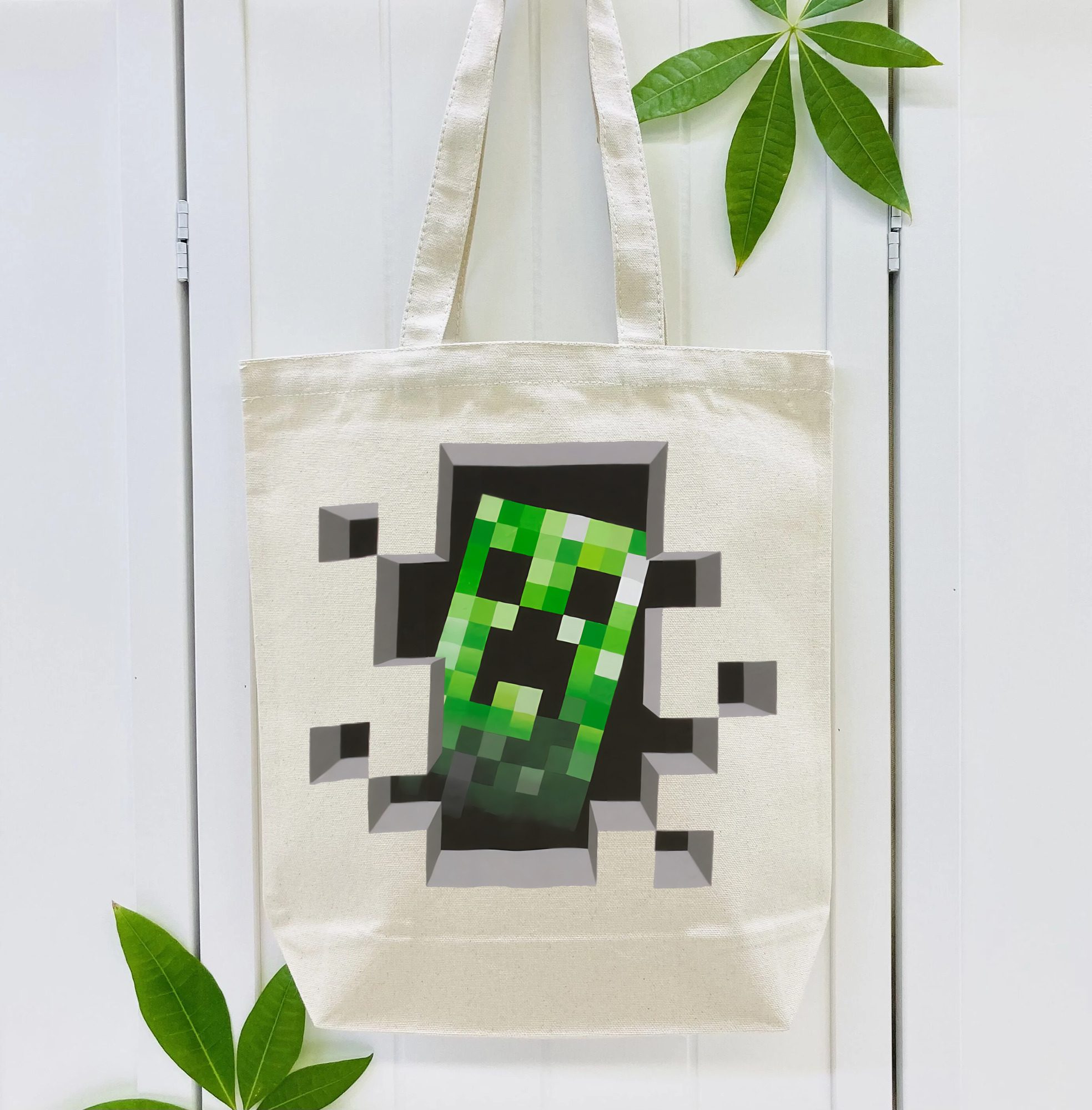 マインクラフト ブロックの世界 Minecraft MC Block world 縦型キャンバス生地手提げバッグ　トートバッグ