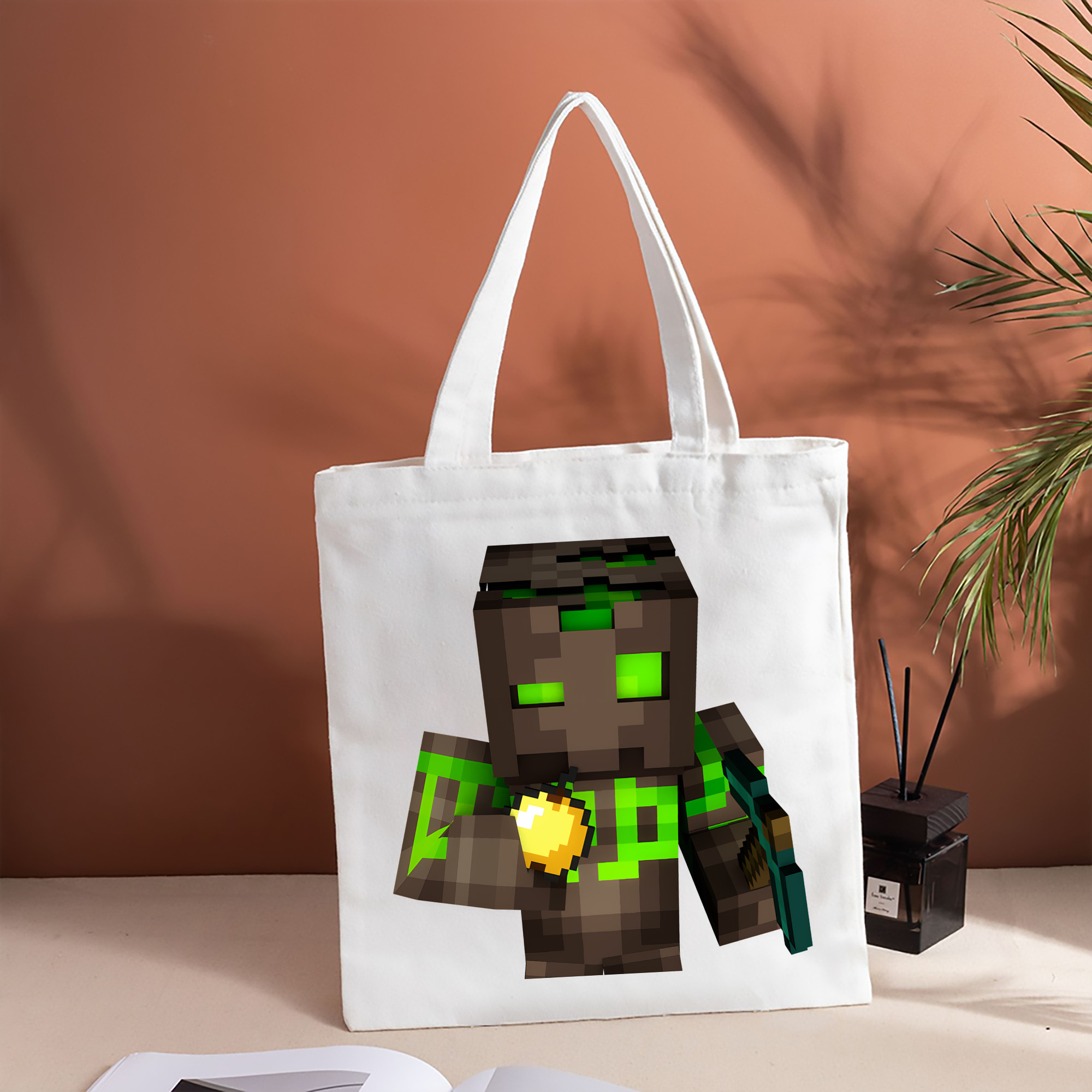 マインクラフト ブロックの世界 Minecraft MC Block world 縦型キャンバス生地手提げバッグ　トートバッグ