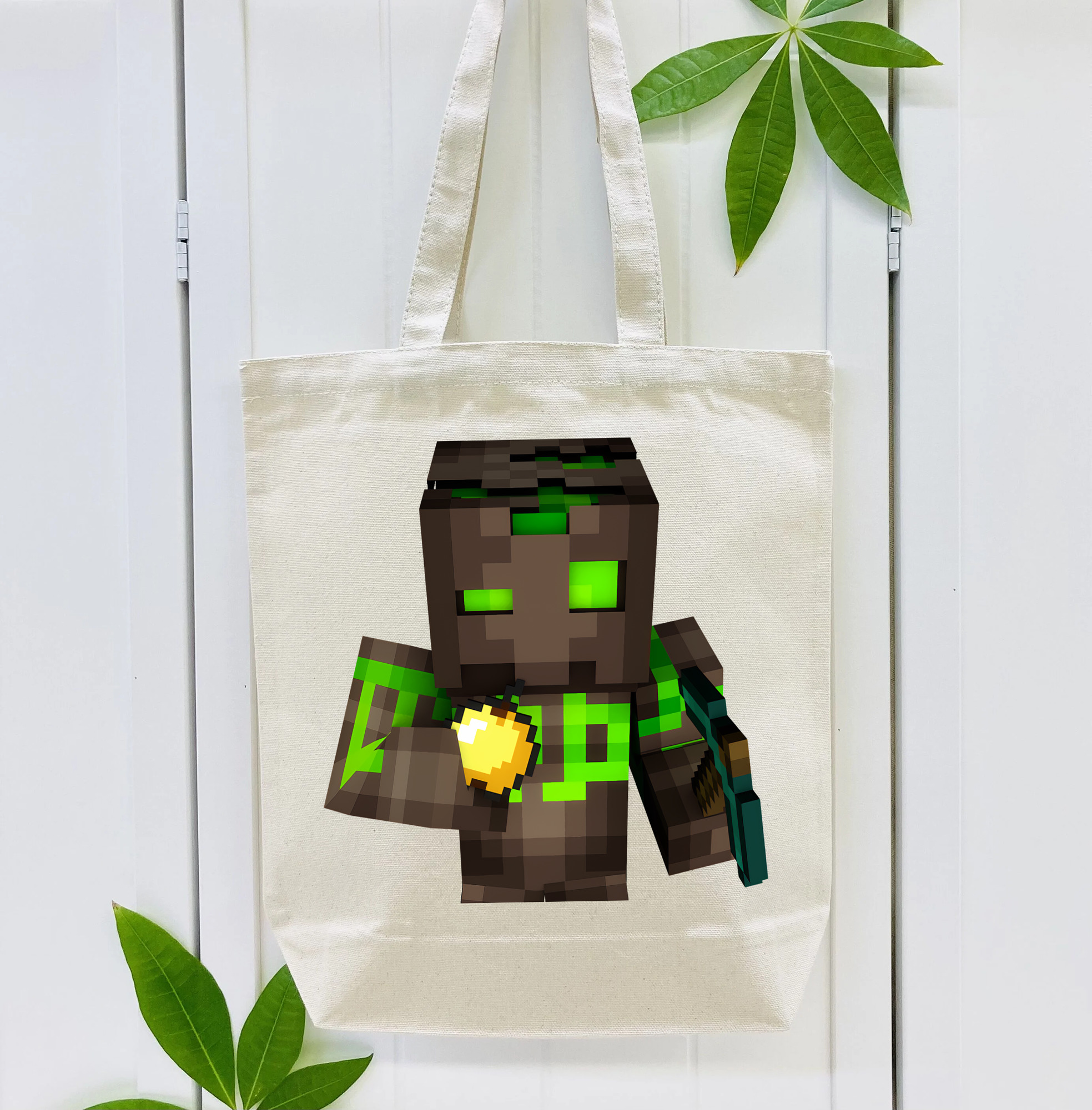 マインクラフト ブロックの世界 Minecraft MC Block world 縦型キャンバス生地手提げバッグ　トートバッグ