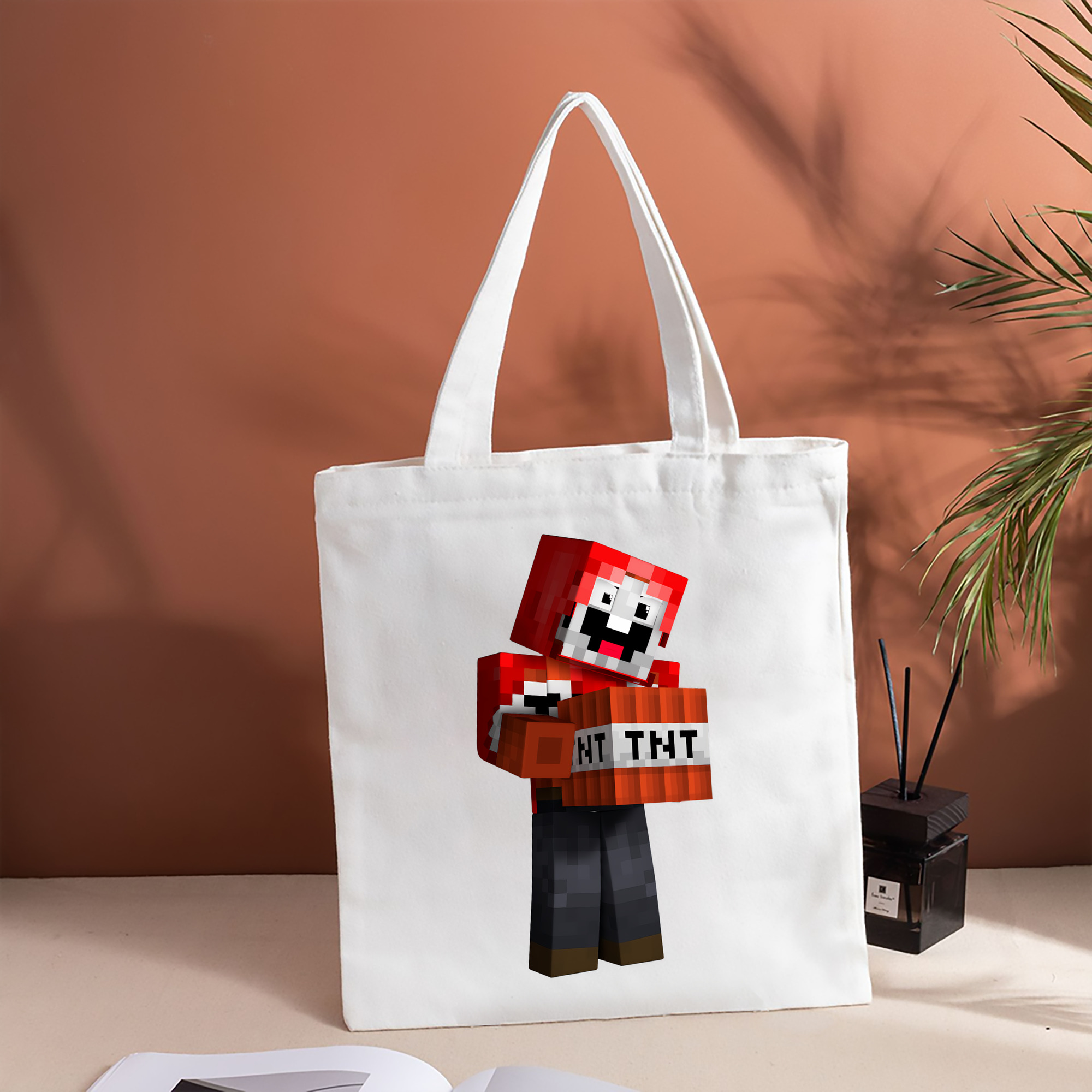 マインクラフト ブロックの世界 Minecraft MC Block world 縦型キャンバス生地手提げバッグ　トートバッグ