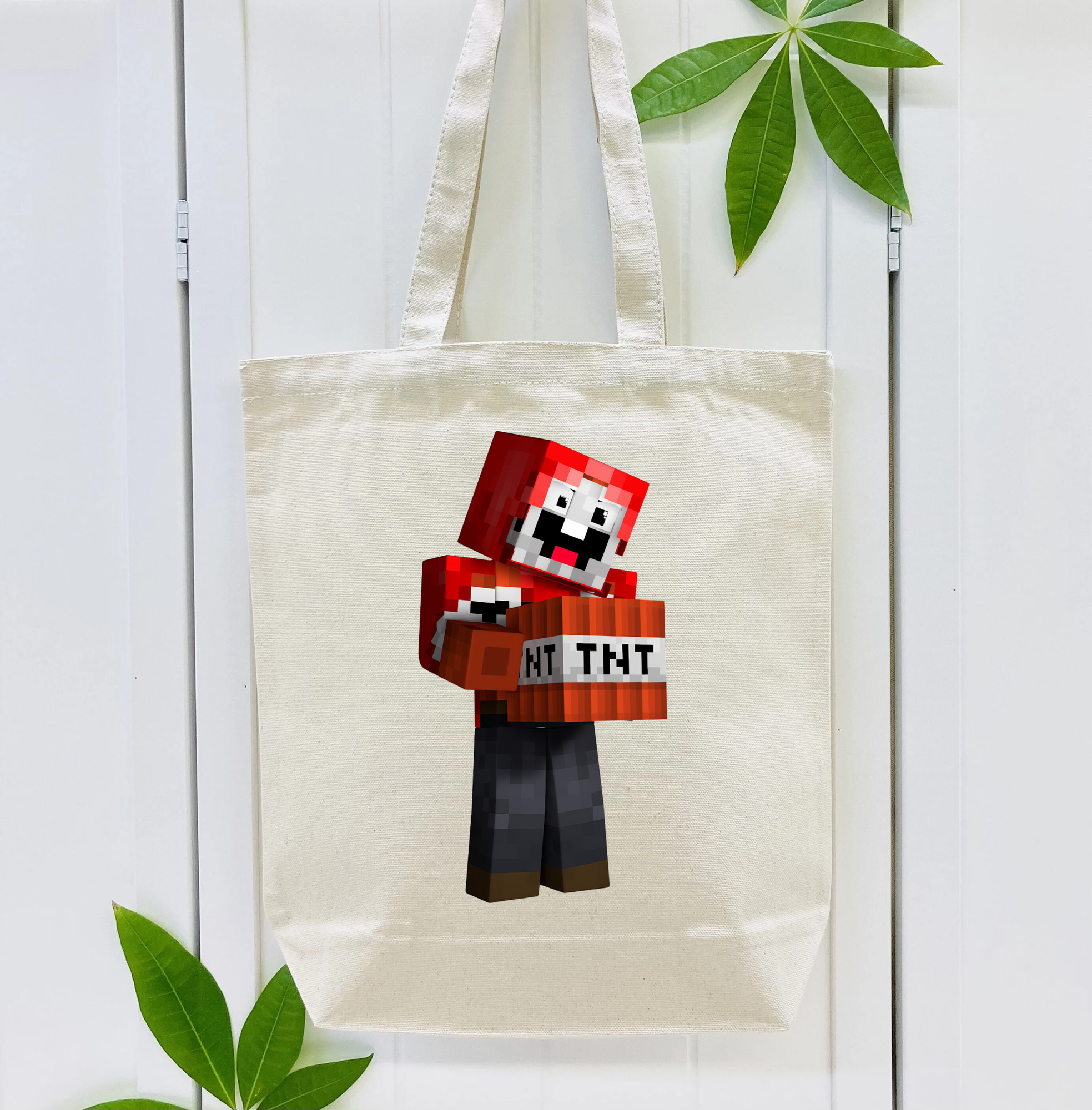 マインクラフト ブロックの世界 Minecraft MC Block world 縦型キャンバス生地手提げバッグ　トートバッグ