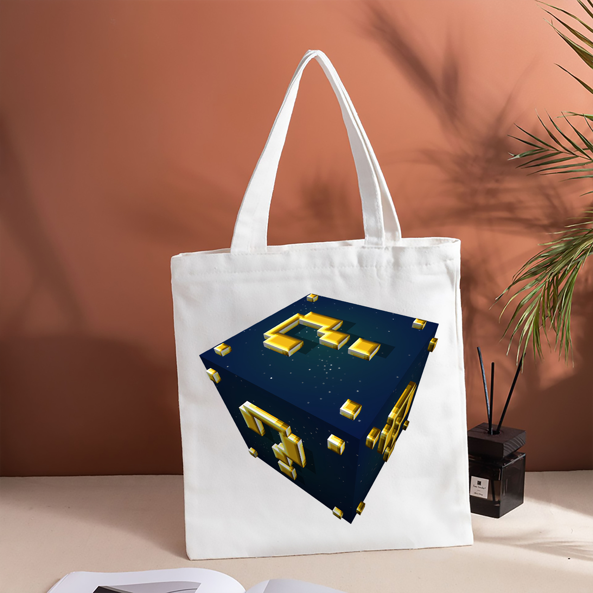 マインクラフト ブロックの世界 Minecraft MC Block world 縦型キャンバス生地手提げバッグ　トートバッグ