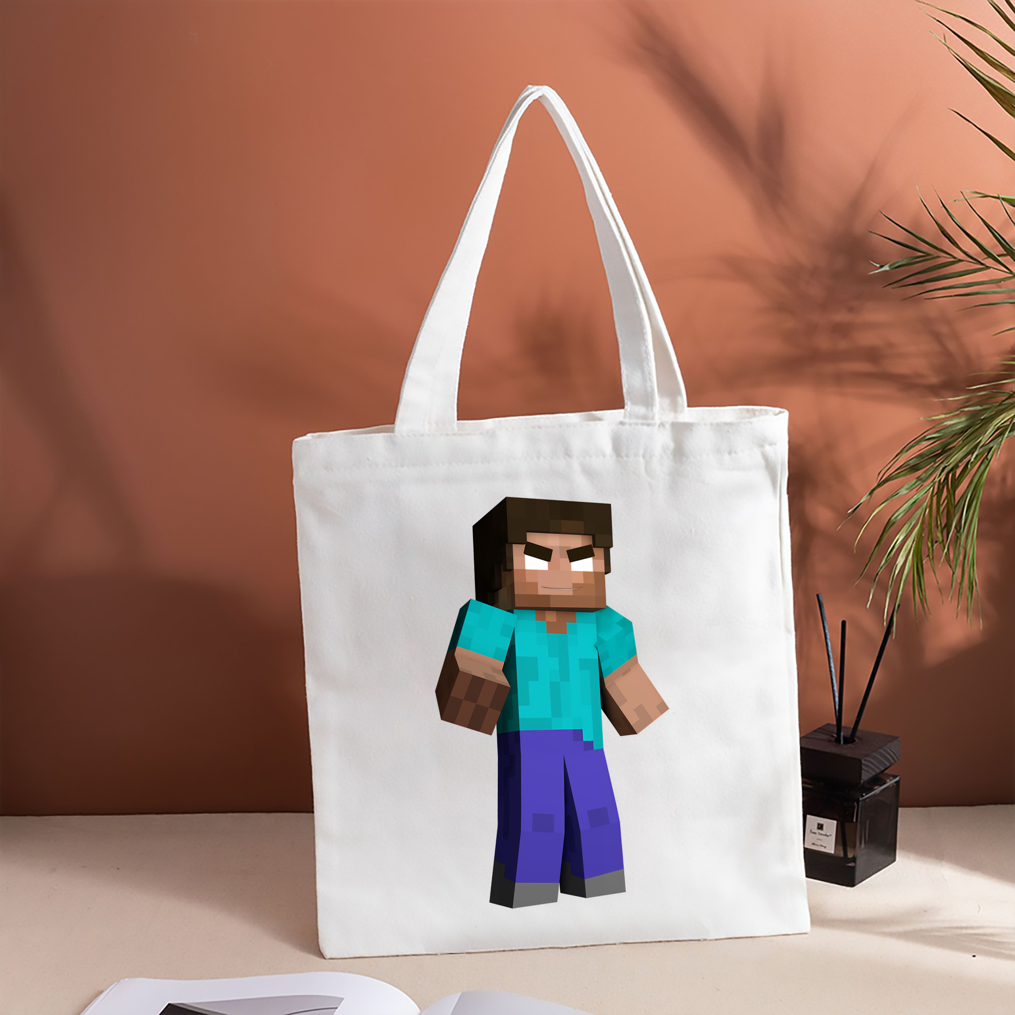 マインクラフト ブロックの世界 Minecraft MC Block world 縦型キャンバス生地手提げバッグ　トートバッグ
