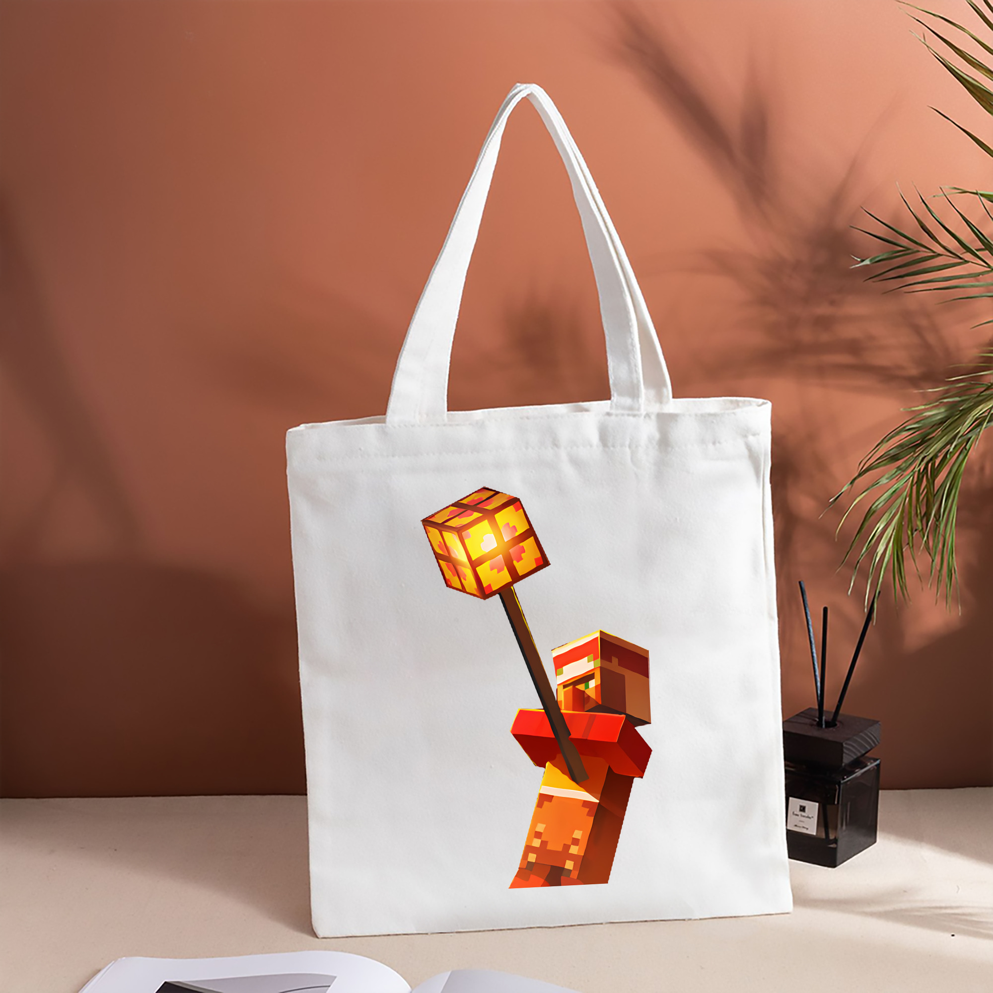 マインクラフト ブロックの世界 Minecraft MC Block world 縦型キャンバス生地手提げバッグ　トートバッグ