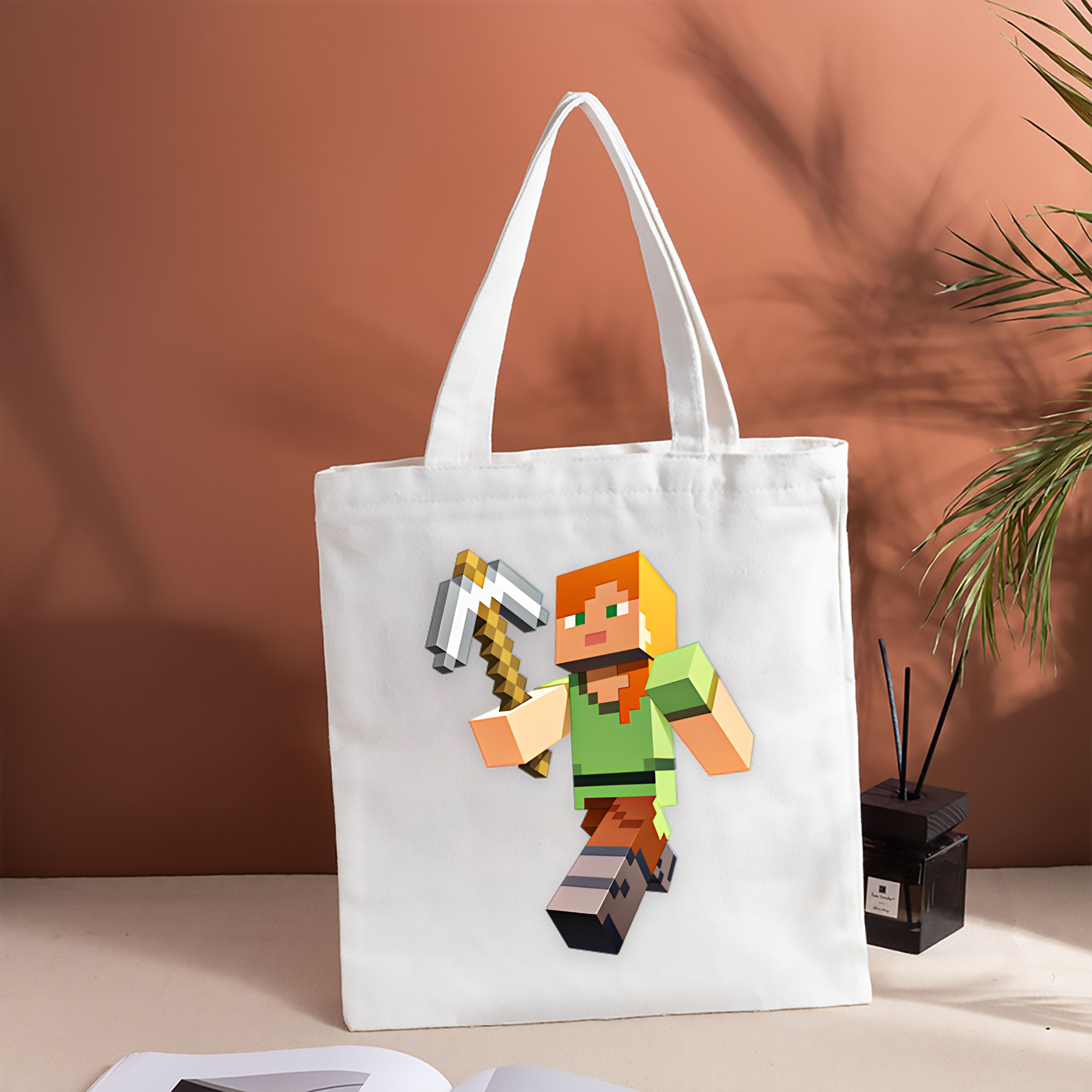 マインクラフト ブロックの世界 Minecraft MC Block world 縦型キャンバス生地手提げバッグ　トートバッグ