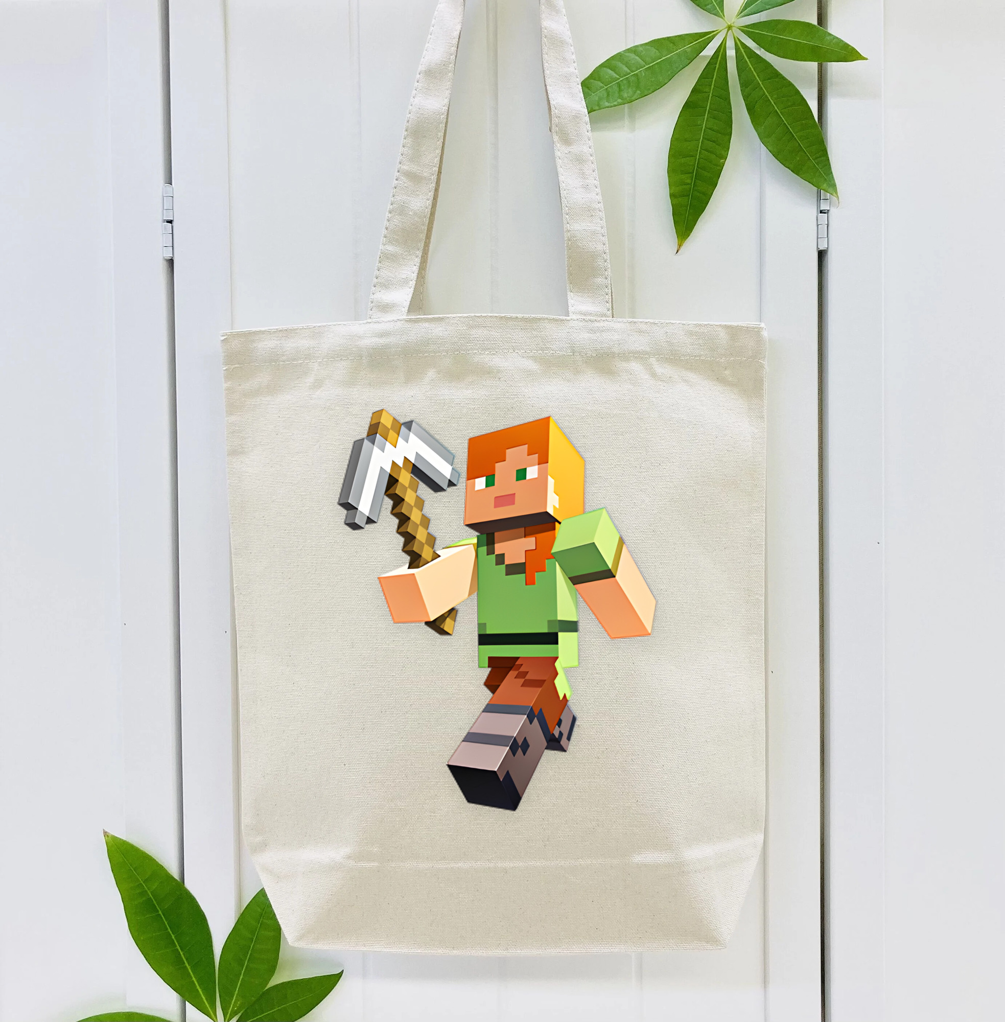 マインクラフト ブロックの世界 Minecraft MC Block world 縦型キャンバス生地手提げバッグ　トートバッグ