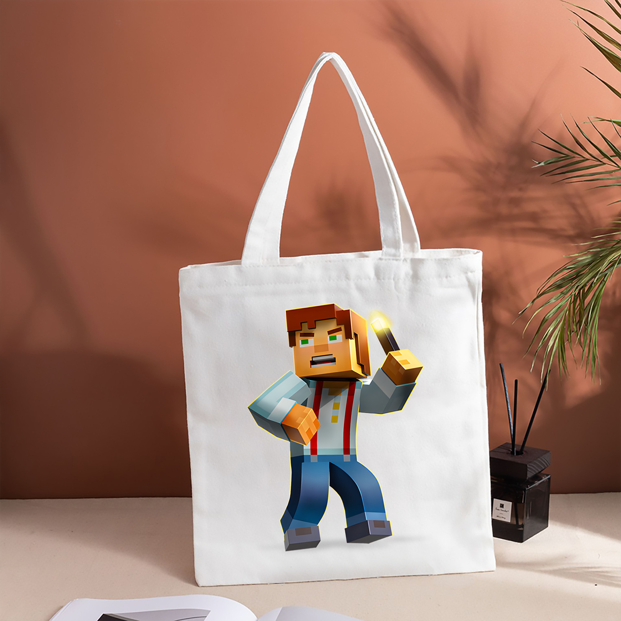 マインクラフト ブロックの世界 Minecraft MC Block world 縦型キャンバス生地手提げバッグ　トートバッグ