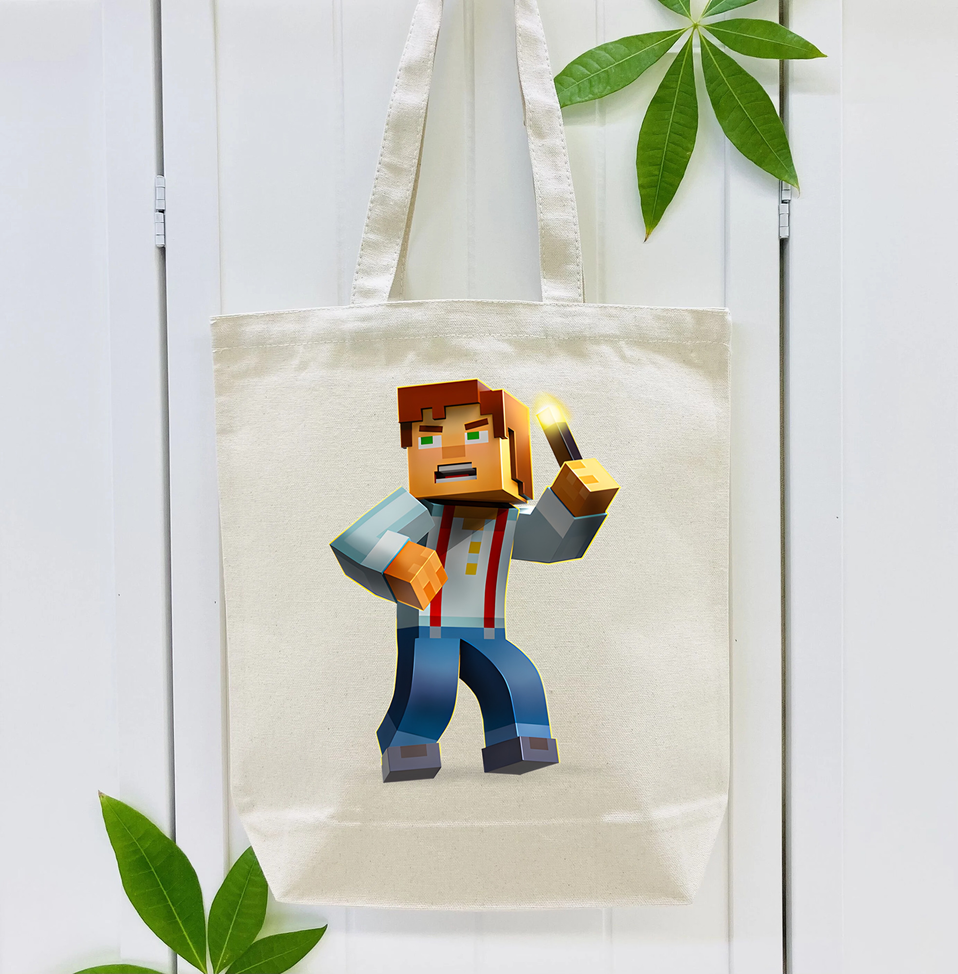マインクラフト ブロックの世界 Minecraft MC Block world 縦型キャンバス生地手提げバッグ　トートバッグ