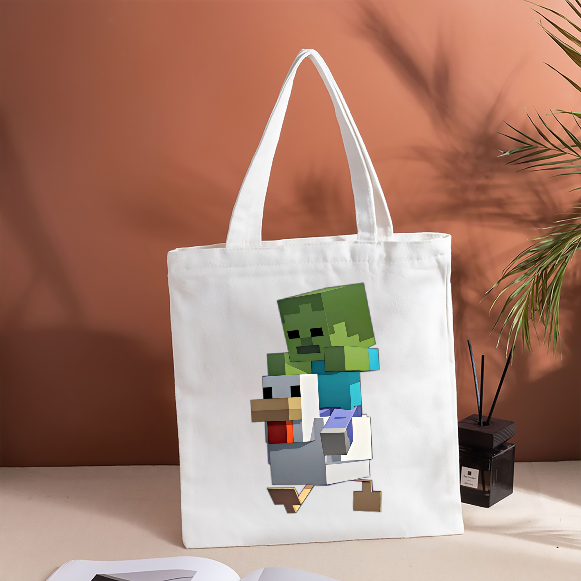 マインクラフト ブロックの世界 Minecraft MC Block world 縦型キャンバス生地手提げバッグ　トートバッグ
