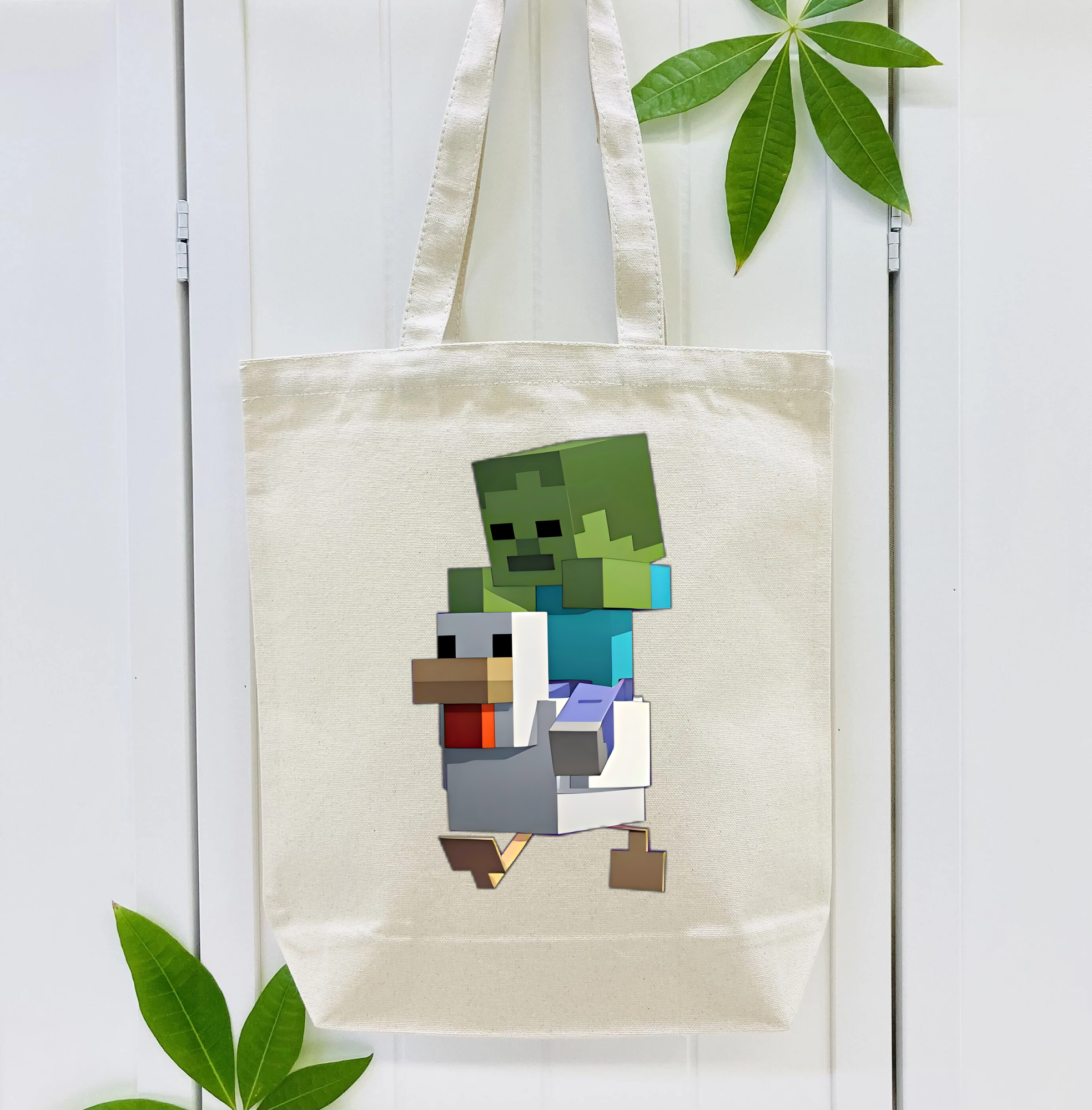 マインクラフト ブロックの世界 Minecraft MC Block world 縦型キャンバス生地手提げバッグ　トートバッグ