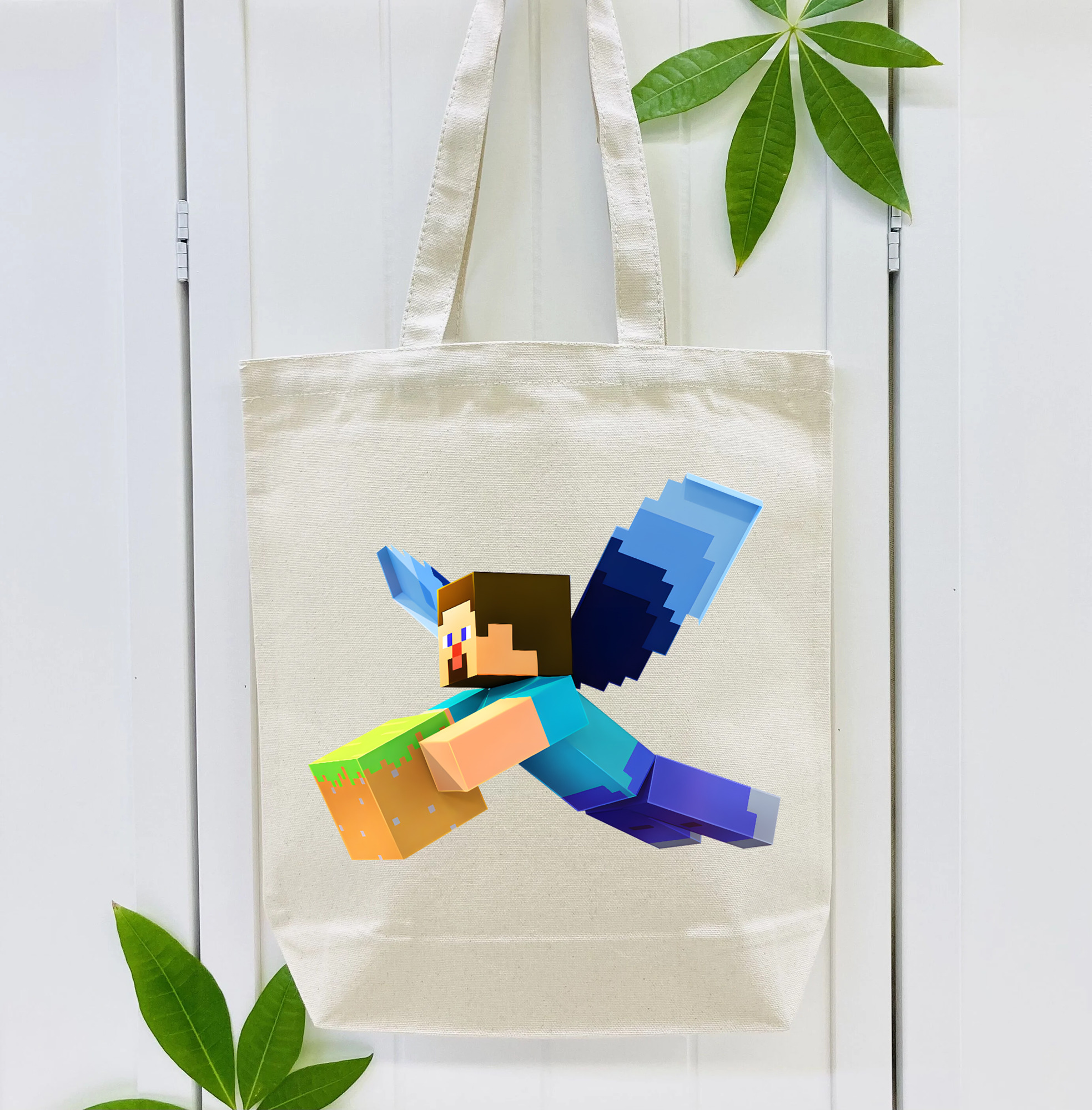 マインクラフト ブロックの世界 Minecraft MC Block world 縦型キャンバス生地手提げバッグ　トートバッグ