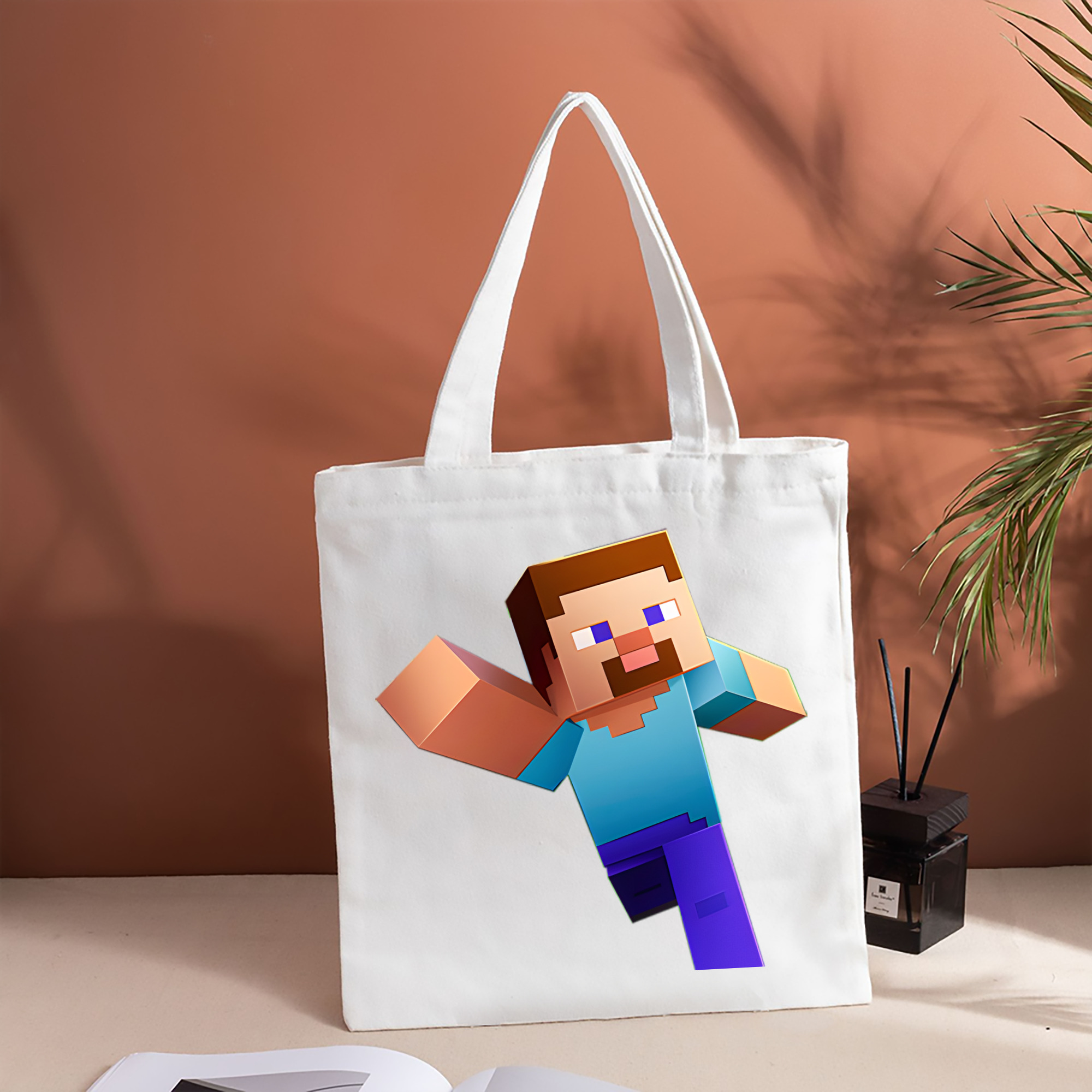 マインクラフト ブロックの世界 Minecraft MC Block world 縦型キャンバス生地手提げバッグ　トートバッグ