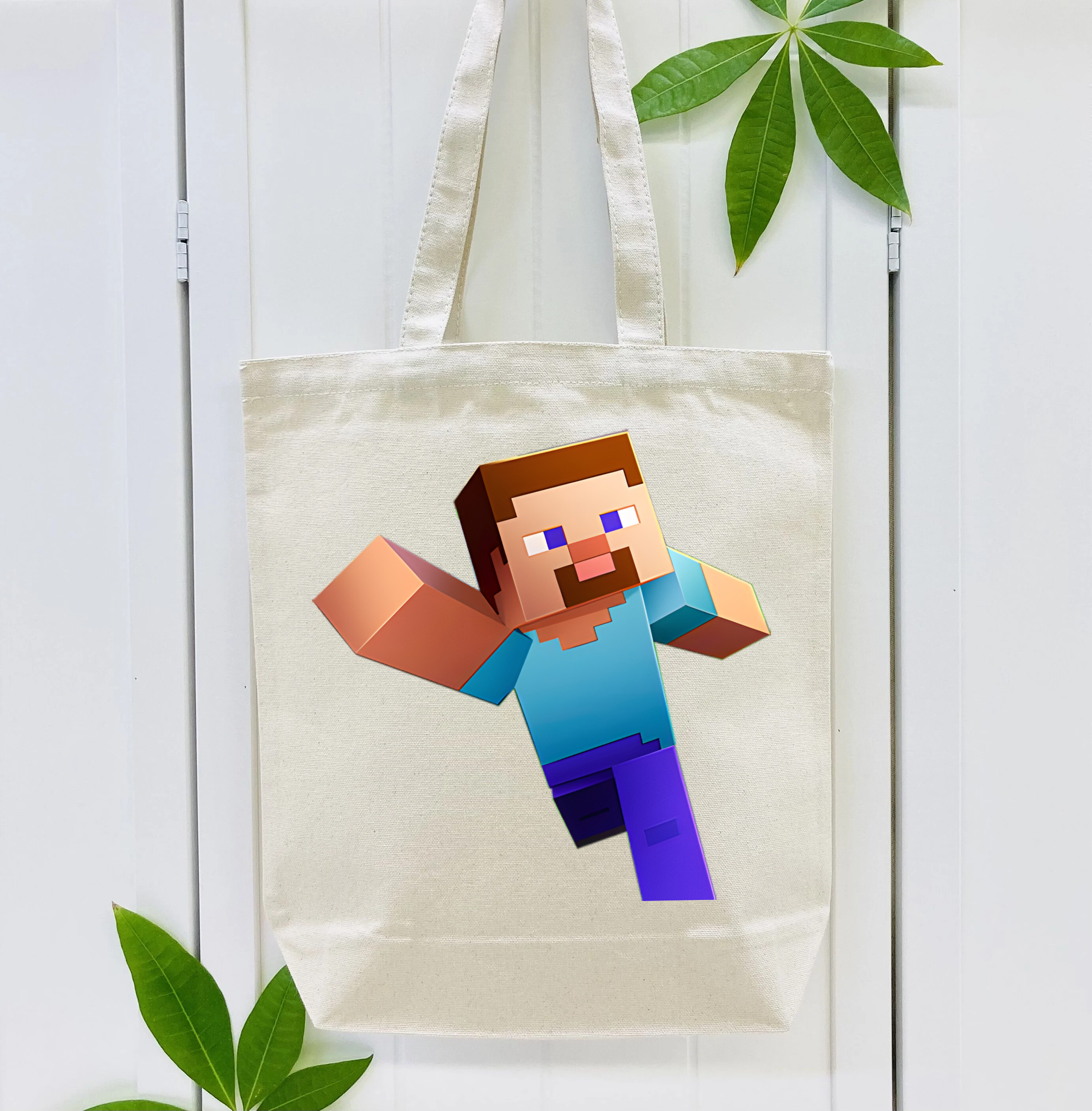 マインクラフト ブロックの世界 Minecraft MC Block world 縦型キャンバス生地手提げバッグ　トートバッグ